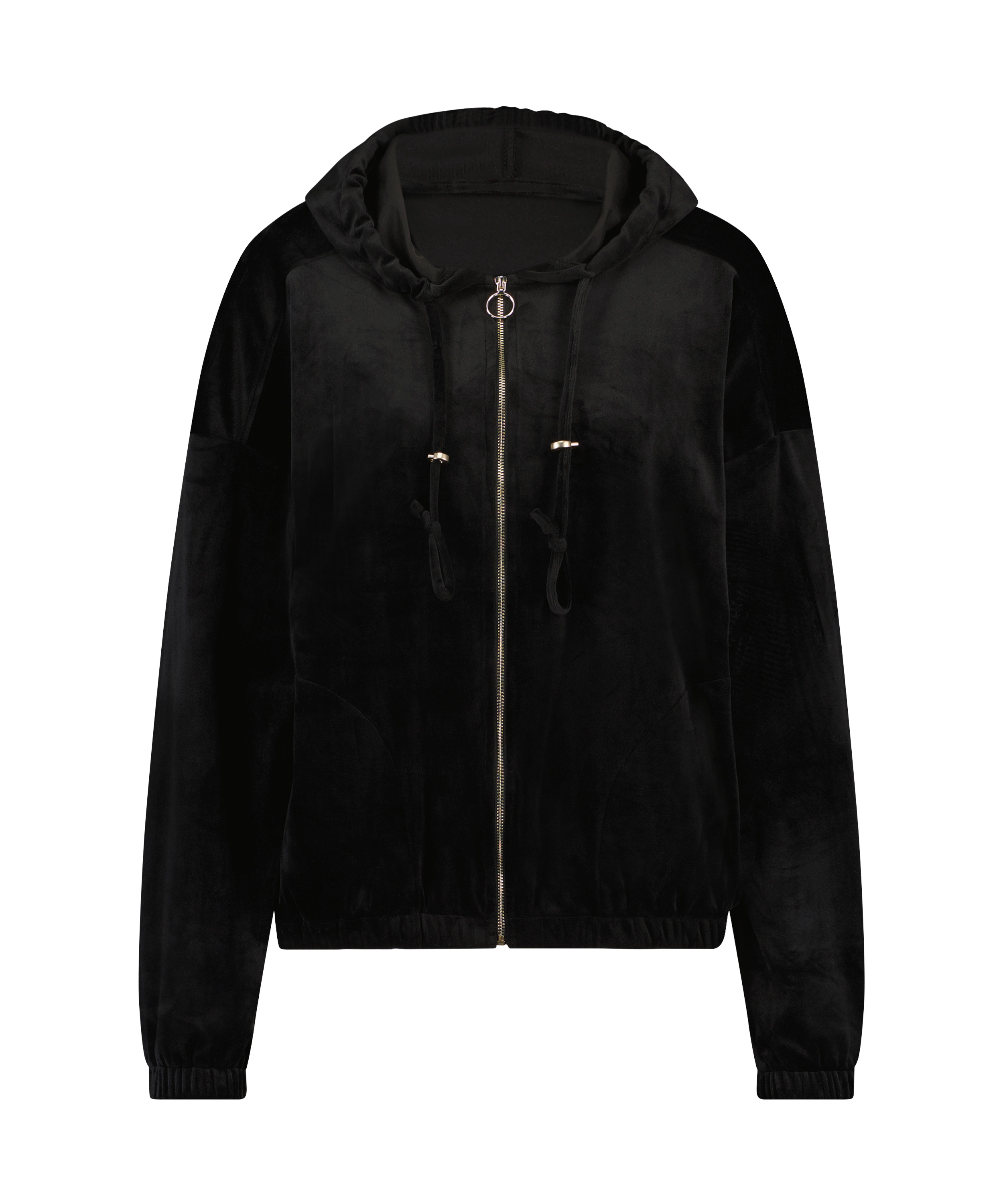 Velour hoodie jacket, Black, main