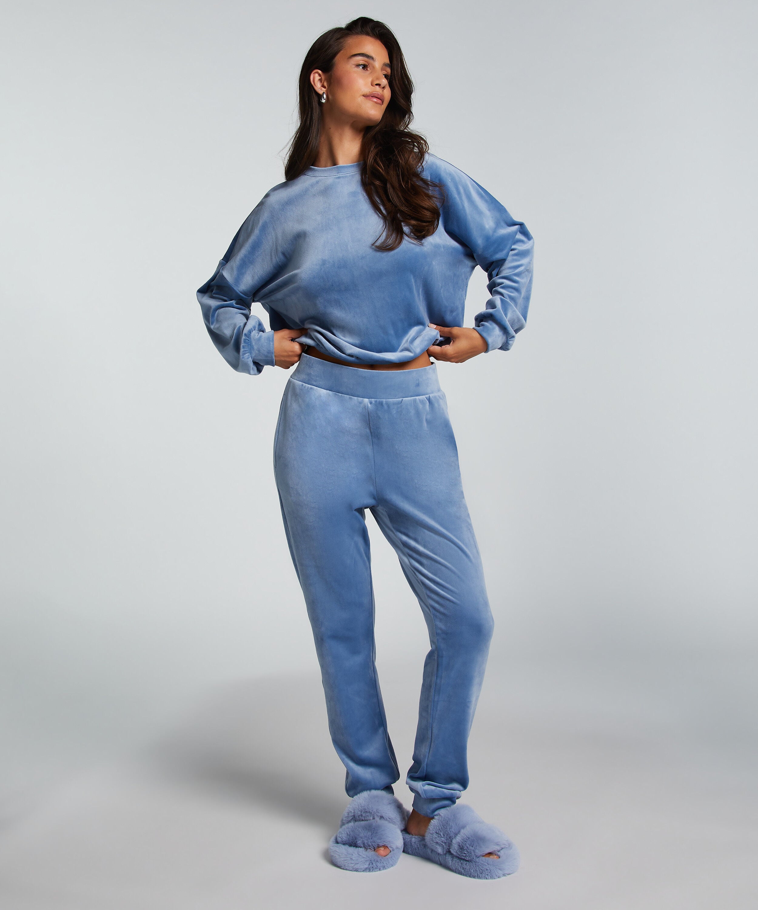 Tall Velours Jogging Bottoms, Blue Tall Velours Jogging Bottoms, Blue