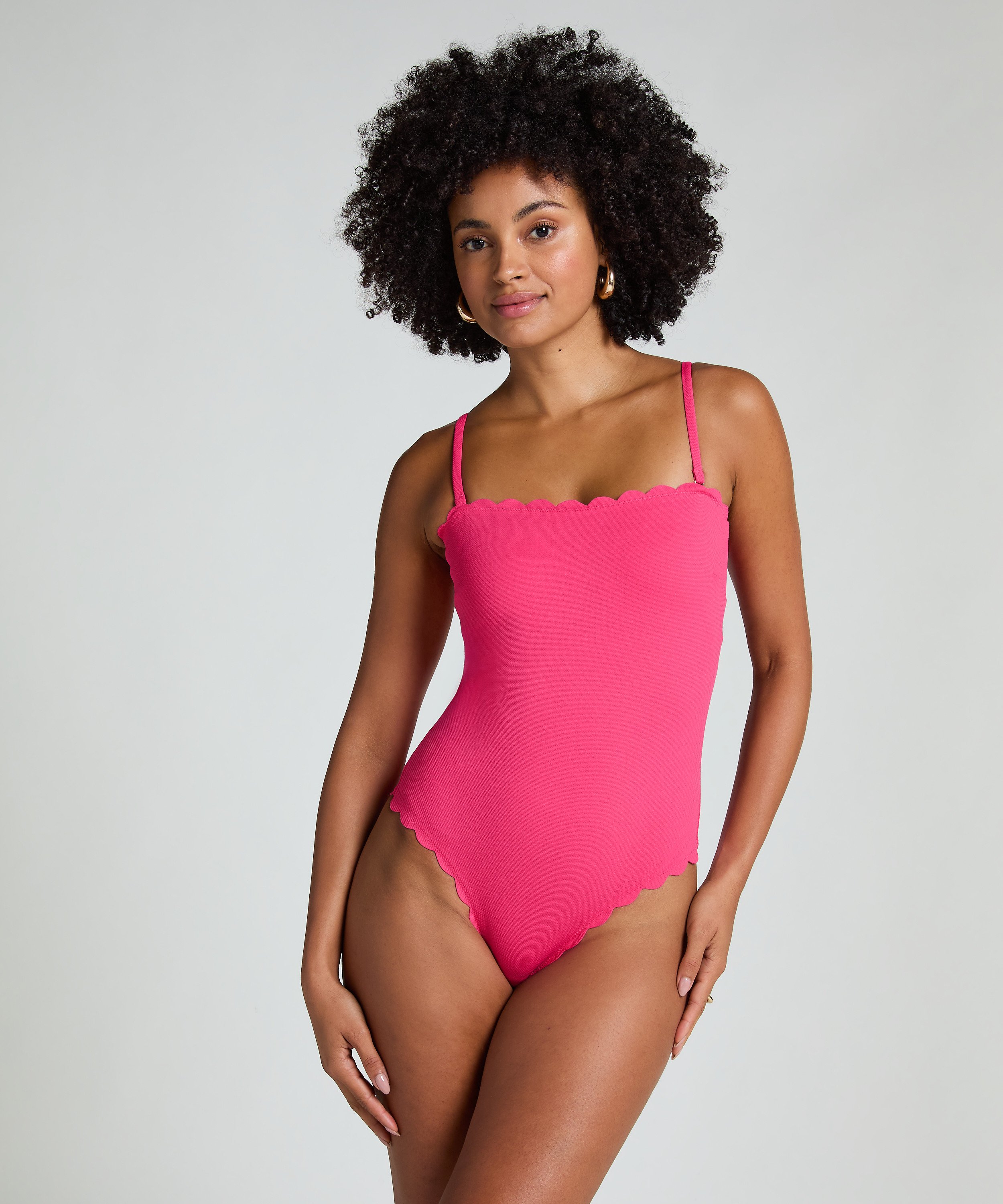 Bandeau Scallop Swimsuit, Pink, main