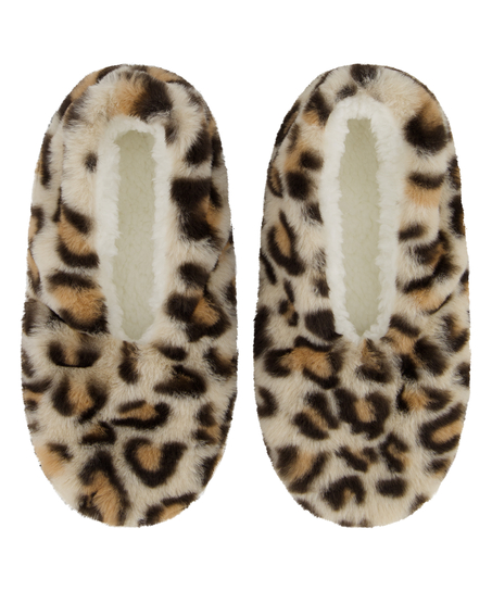 Leopard Cosy Ballerina Slippers, Beige