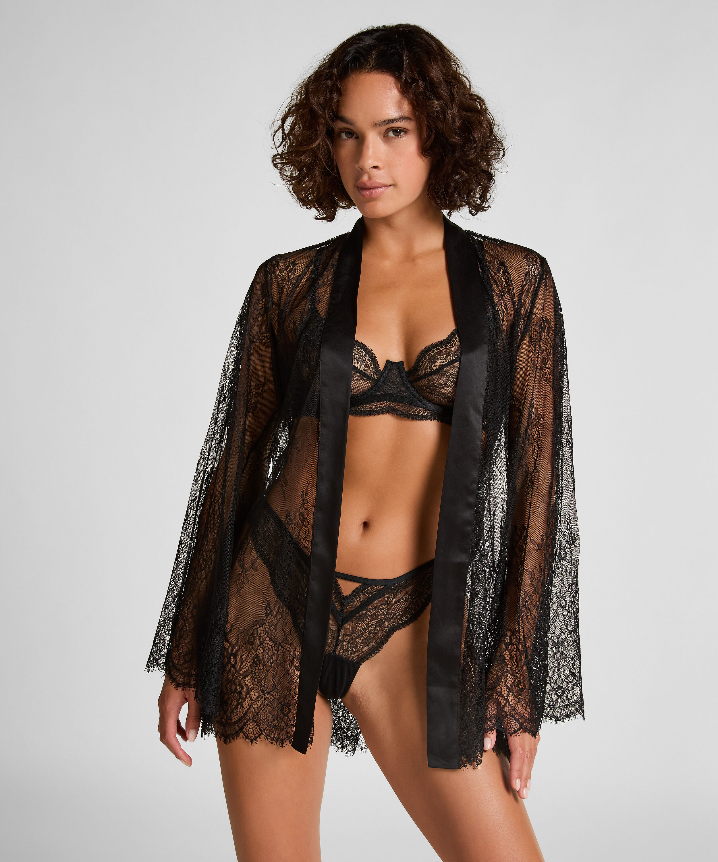Kimono Allover Lace, Black Kimono Allover Lace, Black