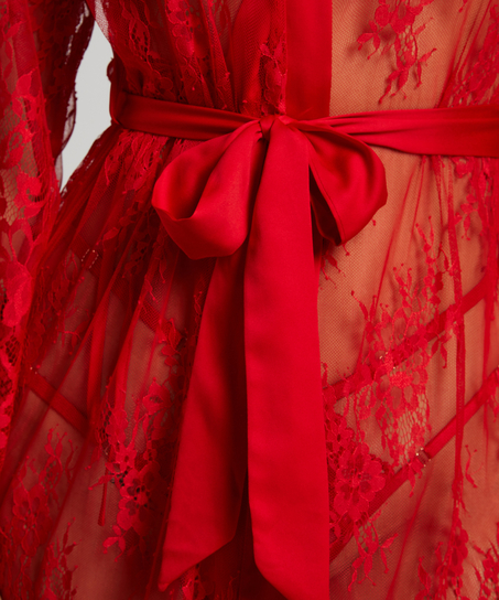 Long Allover Lace Kimono, Red