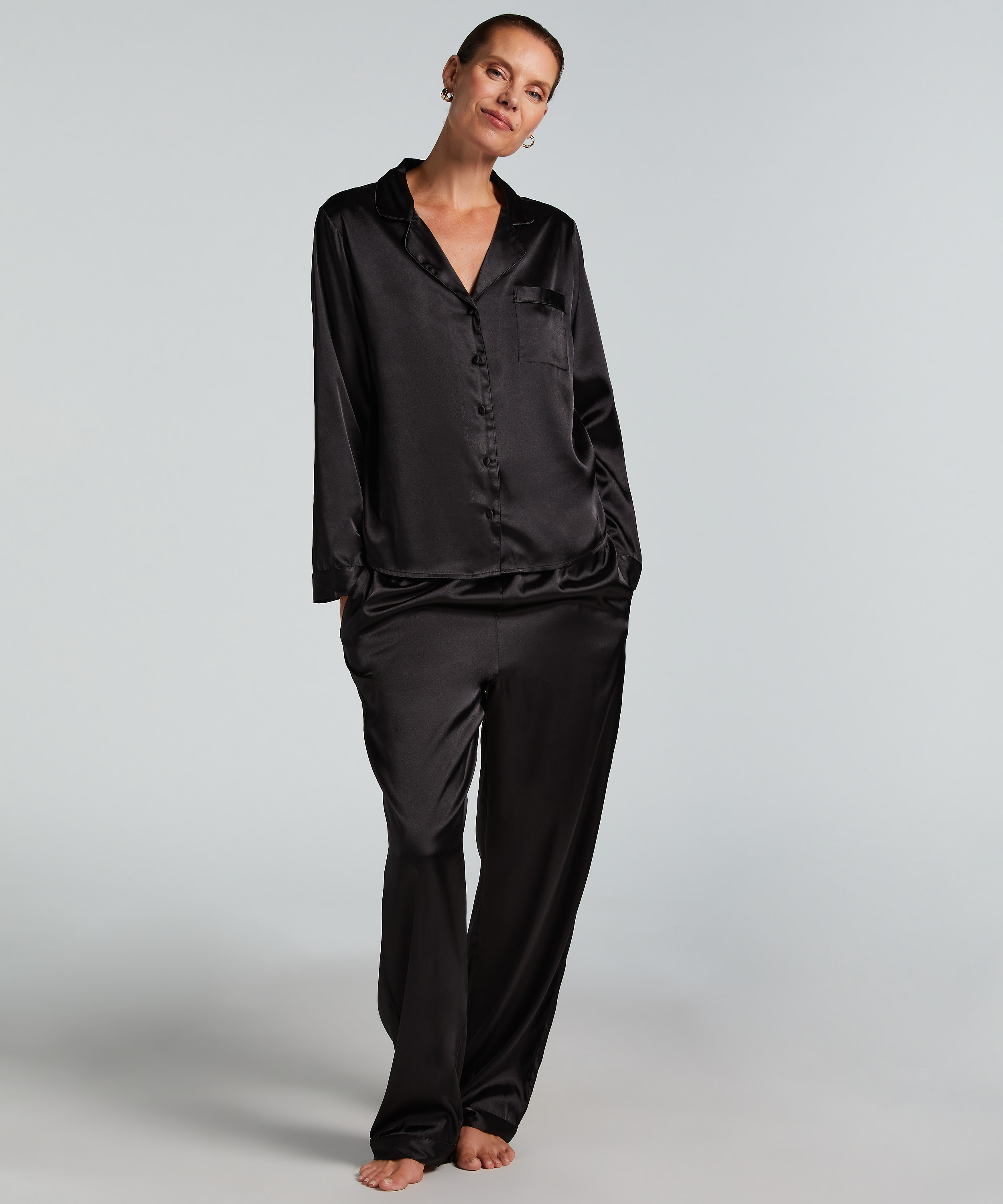 Satin Long-Sleeved Jacket, Black, main