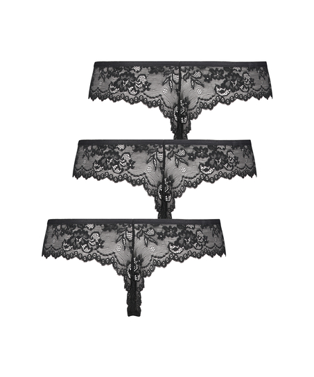 3-Pack Invisible Thong, Black