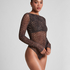 Tara Leopard Long Sleeved Body, Black