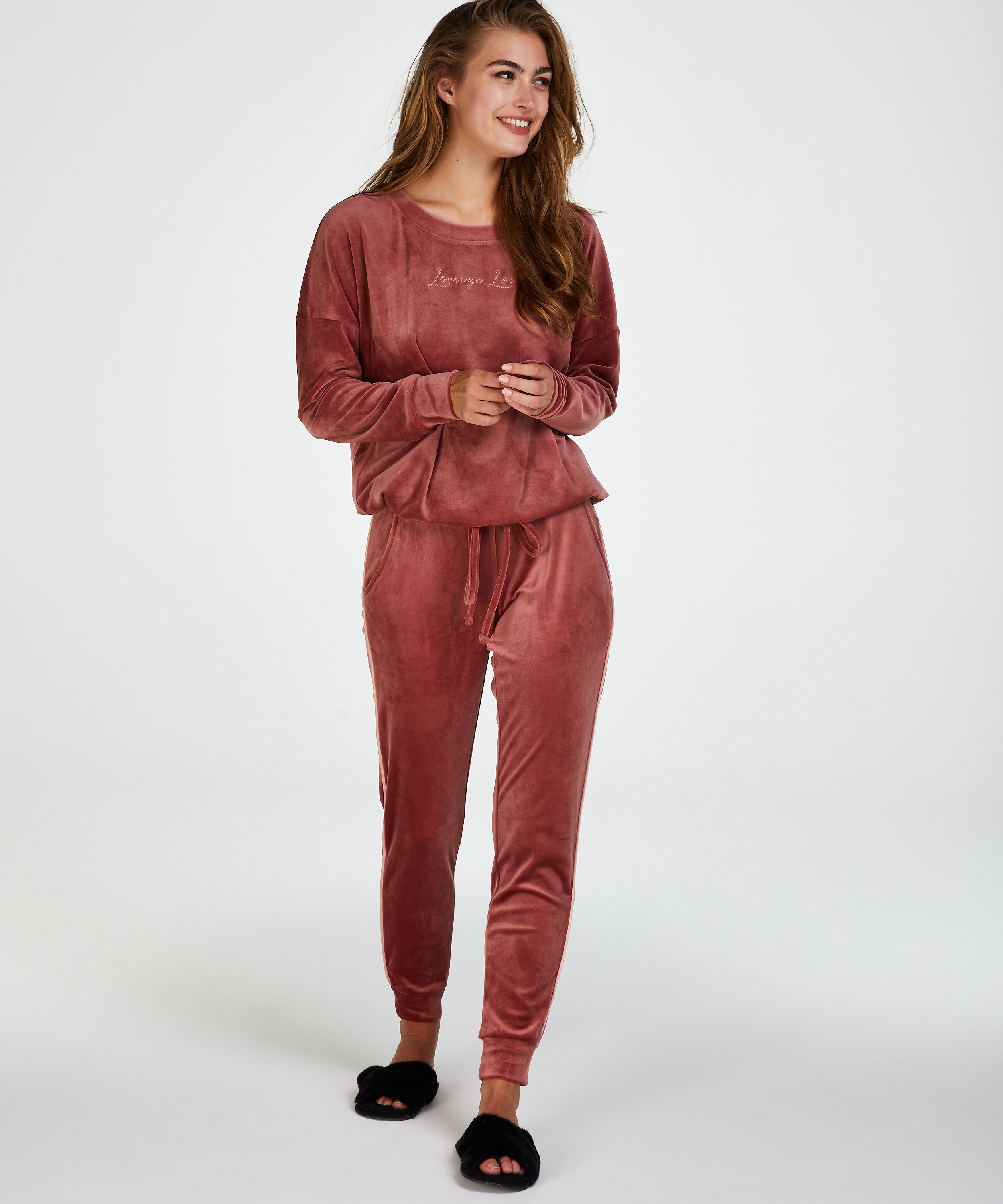 Velours Jogging Bottoms, Pink, main