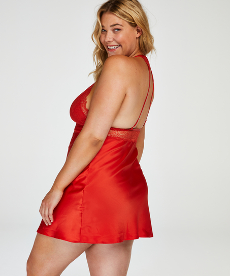 Satin lace slip dress, Red
