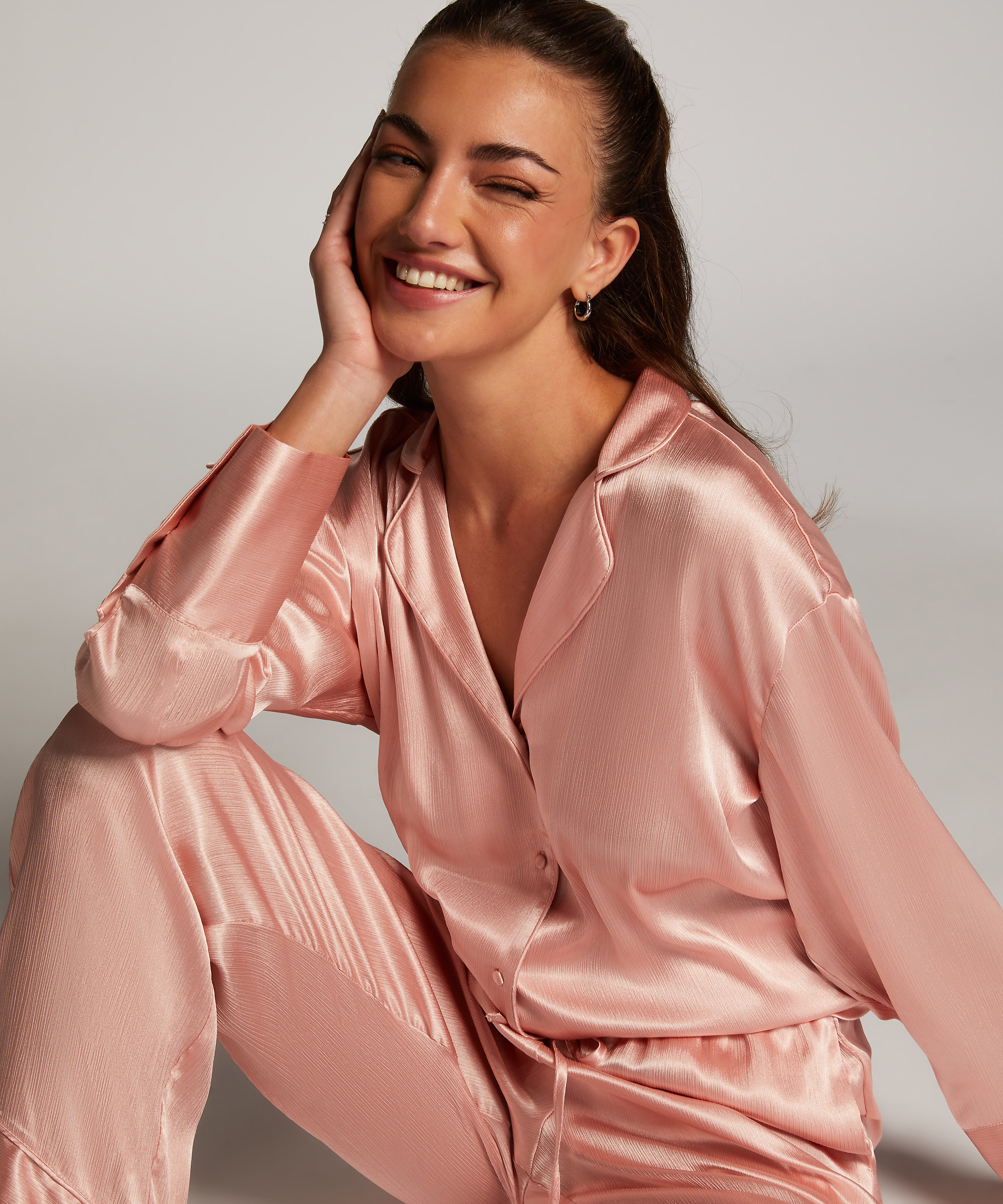 Satin Long-Sleeved Jacket, Pink, main