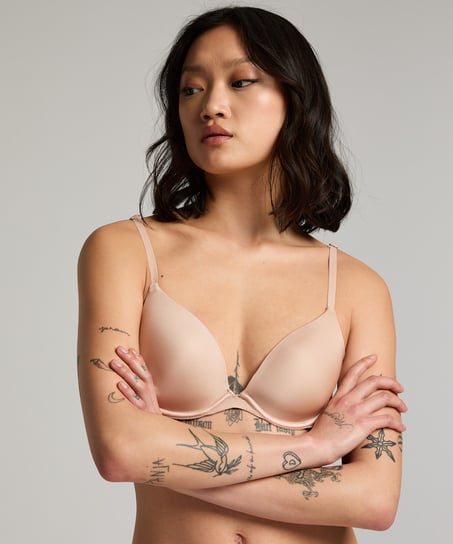 Transparent Back Multiway Padded Underwired Bra, Beige