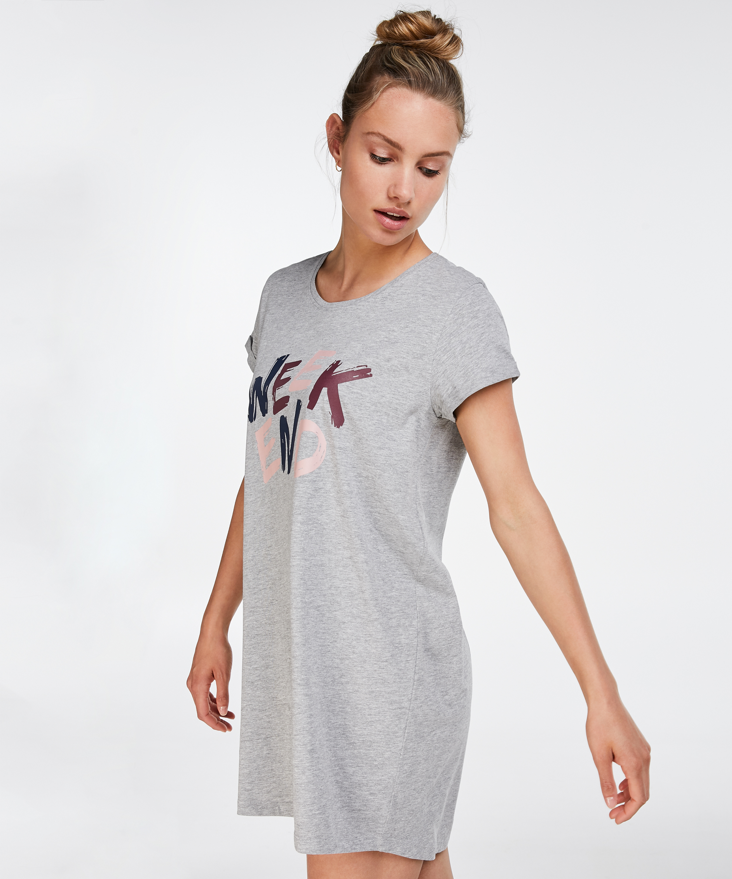 Round Neck Nightshirt, Grey, main