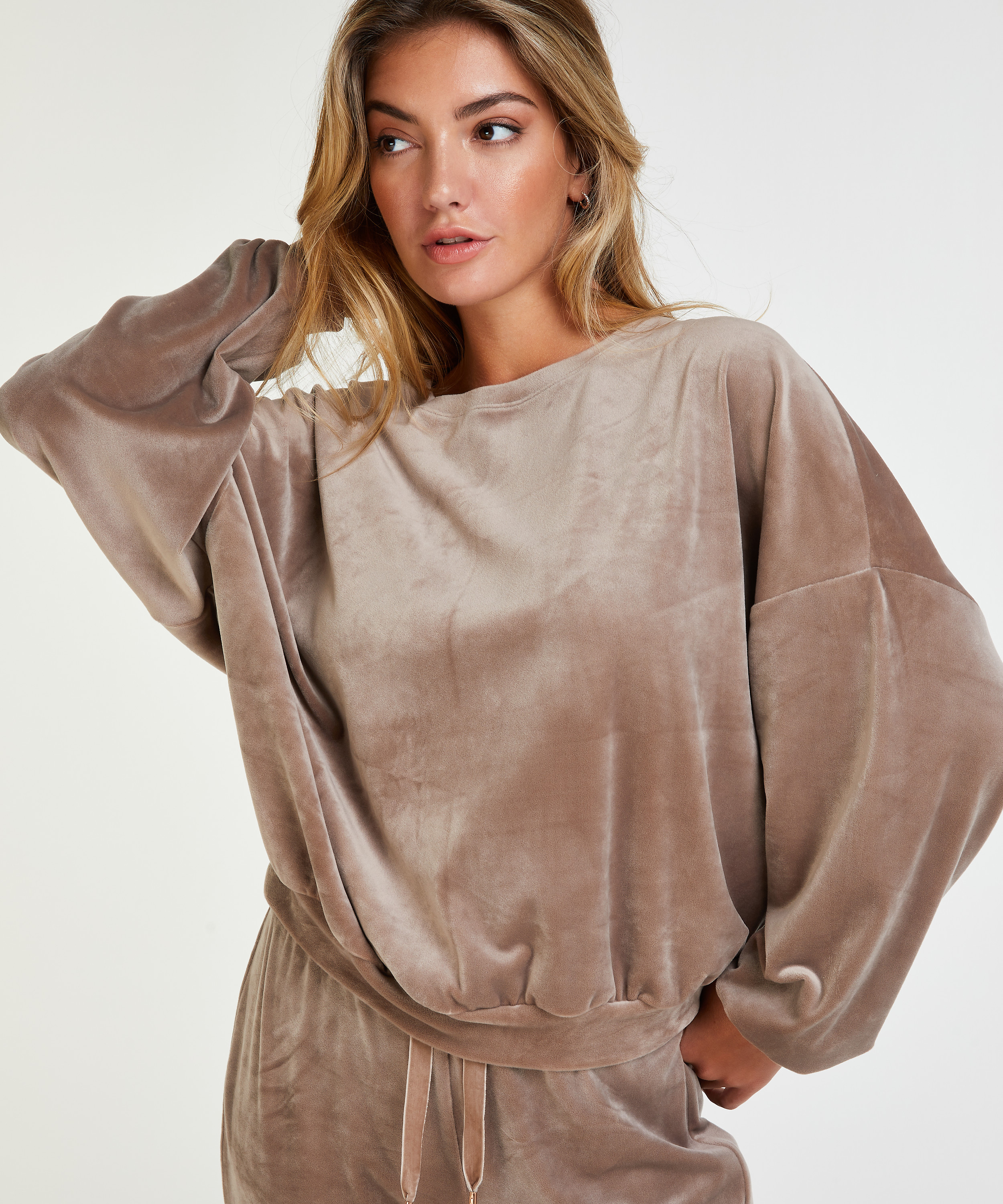 Lurex velours top, Brown, main