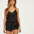 Satin Lace Pyjama Shorts, Black