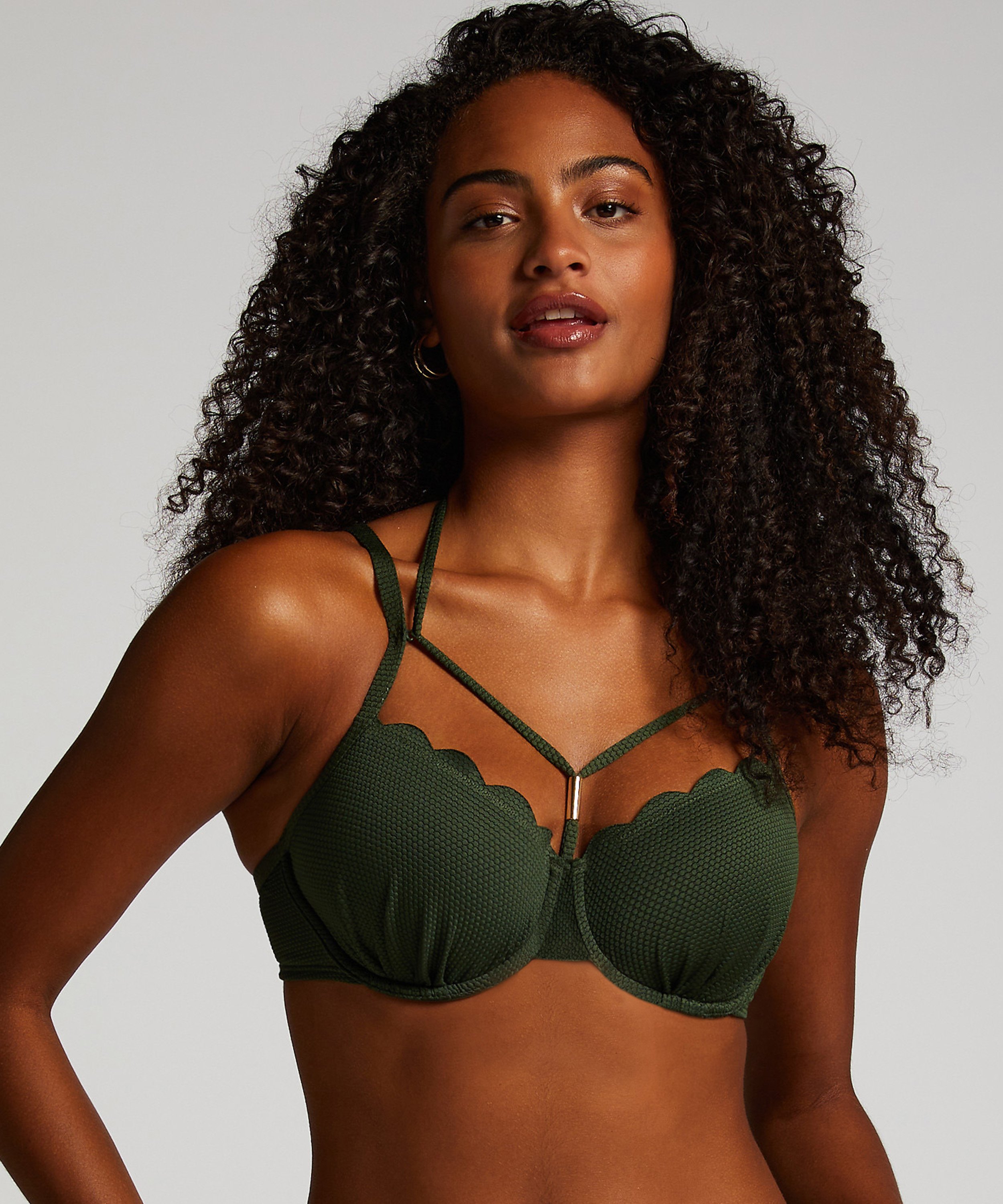 Scallop Padded Underwired Bikini Top, Green, main
