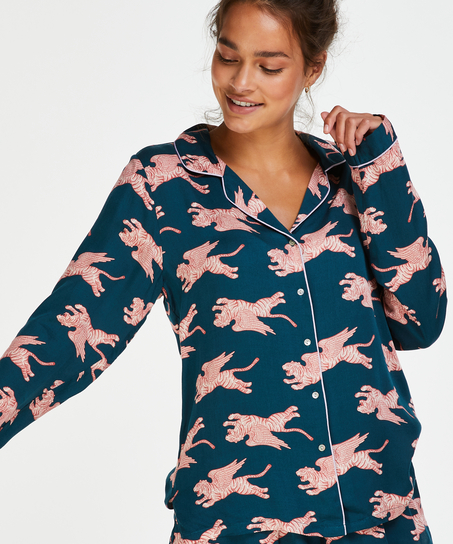 Woven Pyjama Jacket Long Sleeves, Blue