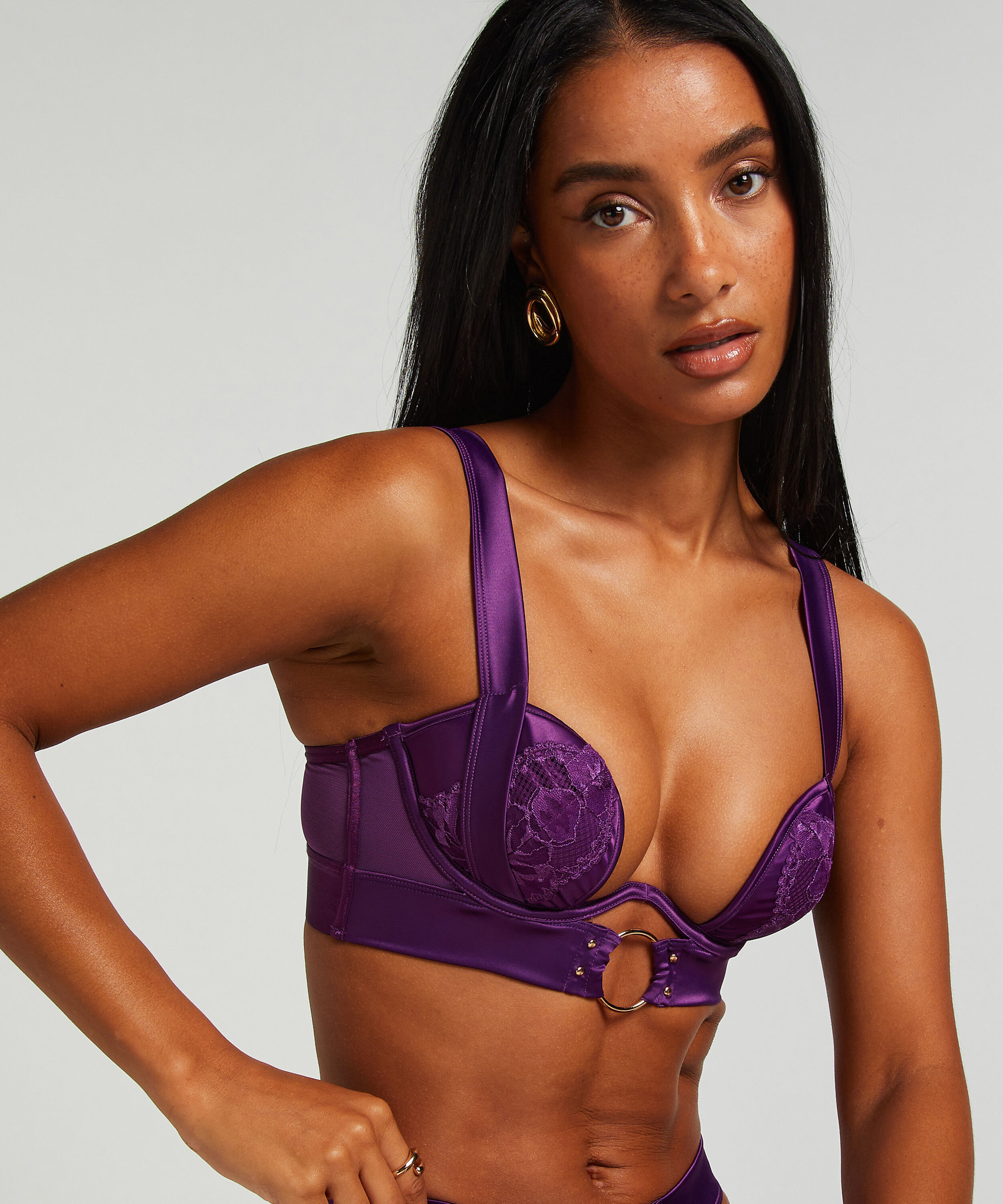 Elsa Padded Underwired Longline Bra, Purple