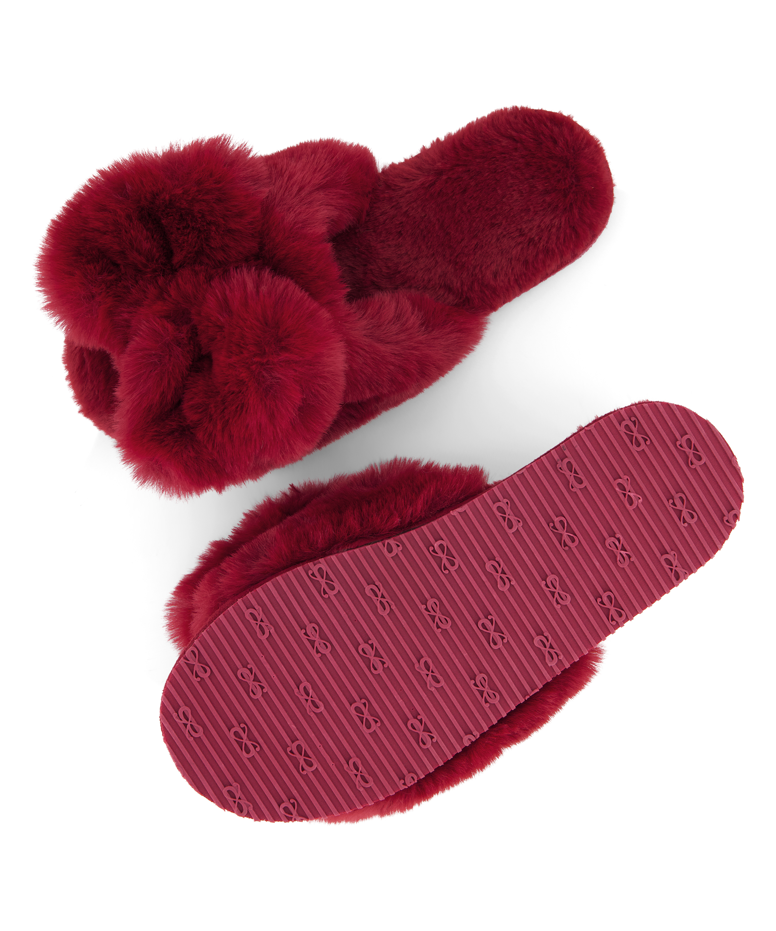 Bow Fake Fur Slippers, Red, main