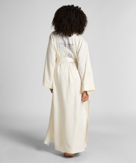 Kimono Long Satin Floral, White