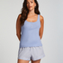Ribbed Lace Singlet, Blue