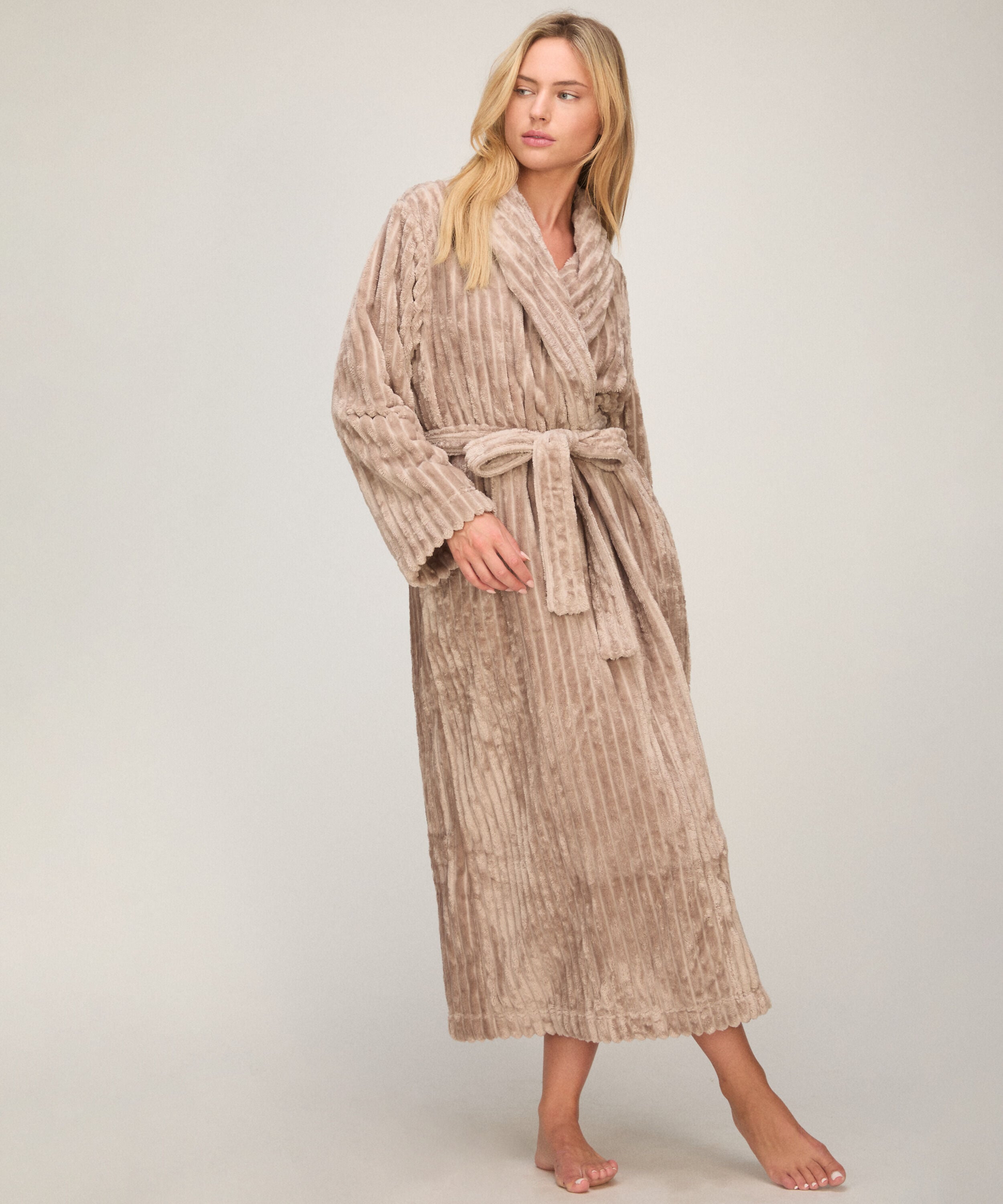 Bathrobe Jacqueared Fleece, Beige Bathrobe Jacqueared Fleece, Beige