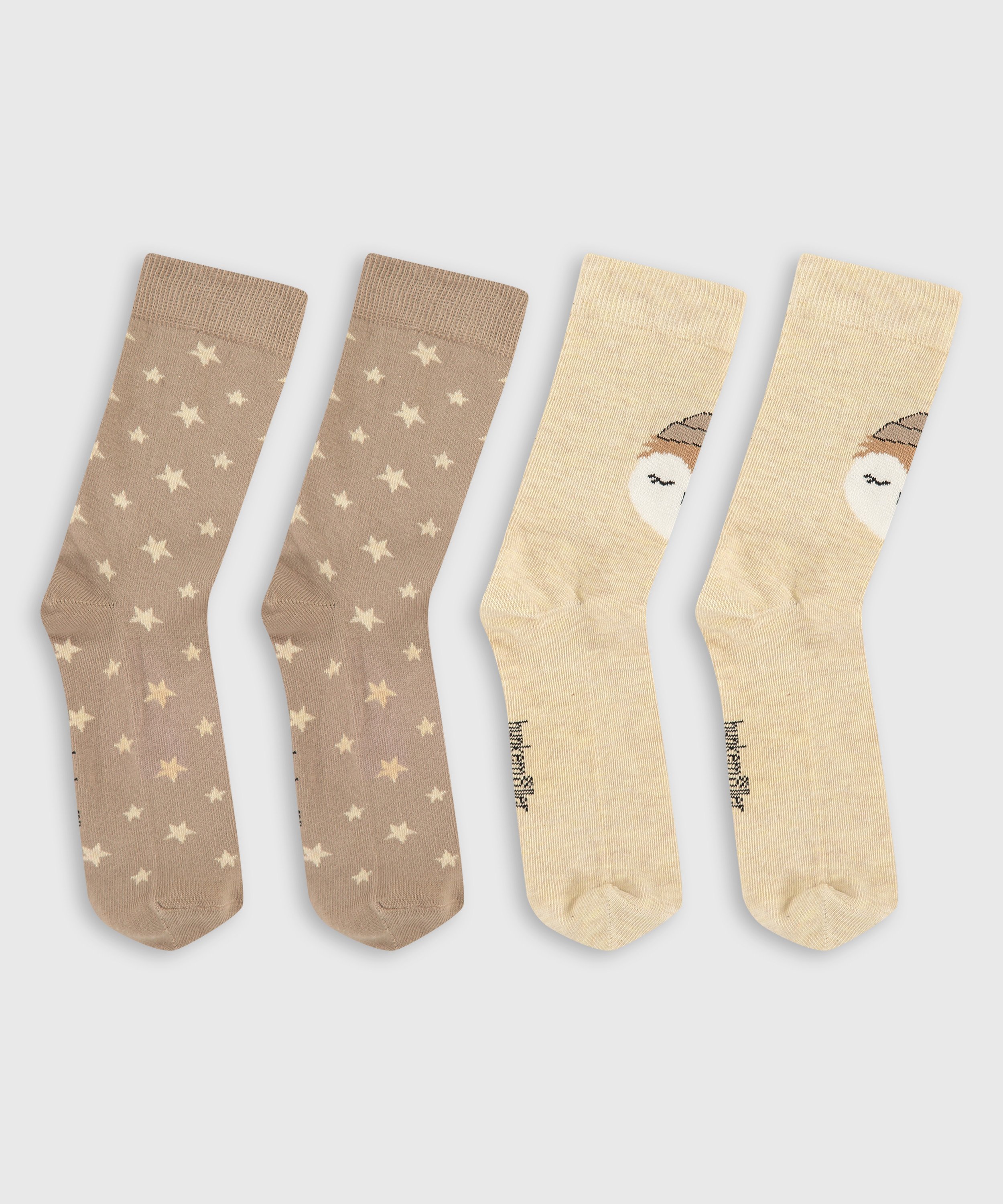 2 Pairs of Cotton Penguin socks, Beige, main