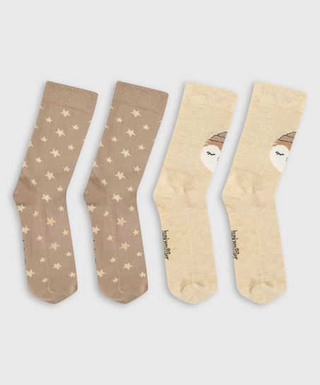 2 Pairs of Cotton Penguin socks, Beige