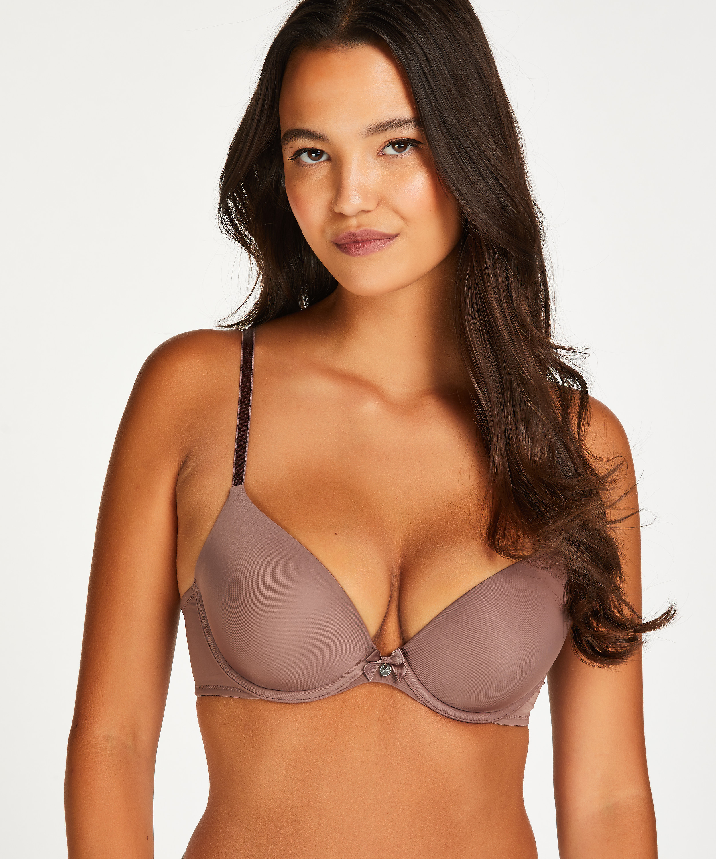 Plunge Padded Underwired Bra, Brown, main