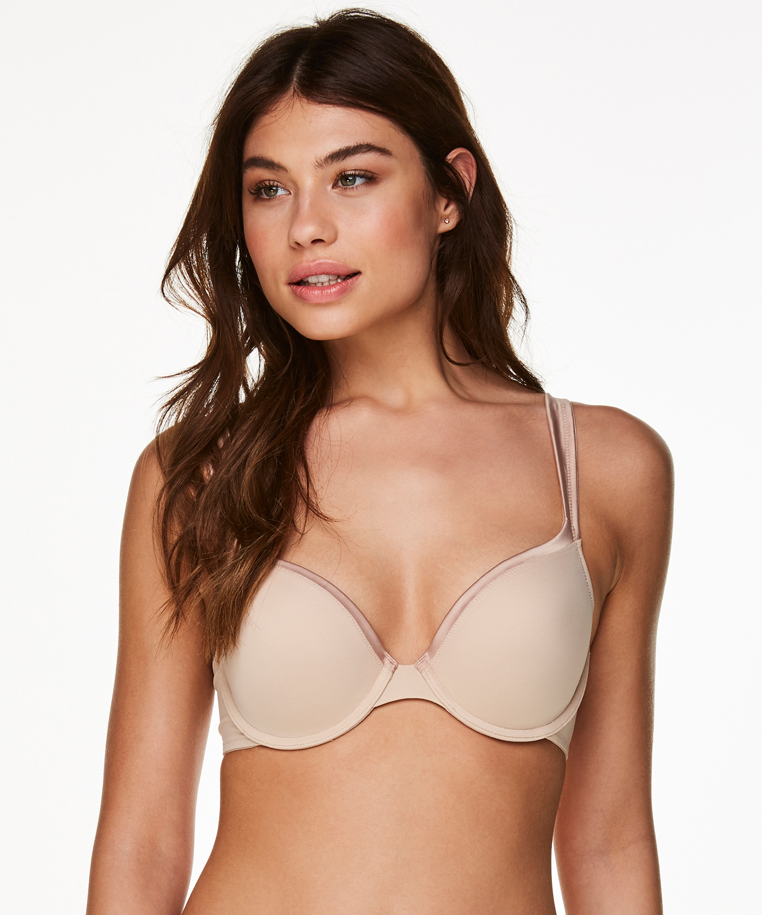 Padded Underwired Bra Satin Fleece, Beige, main