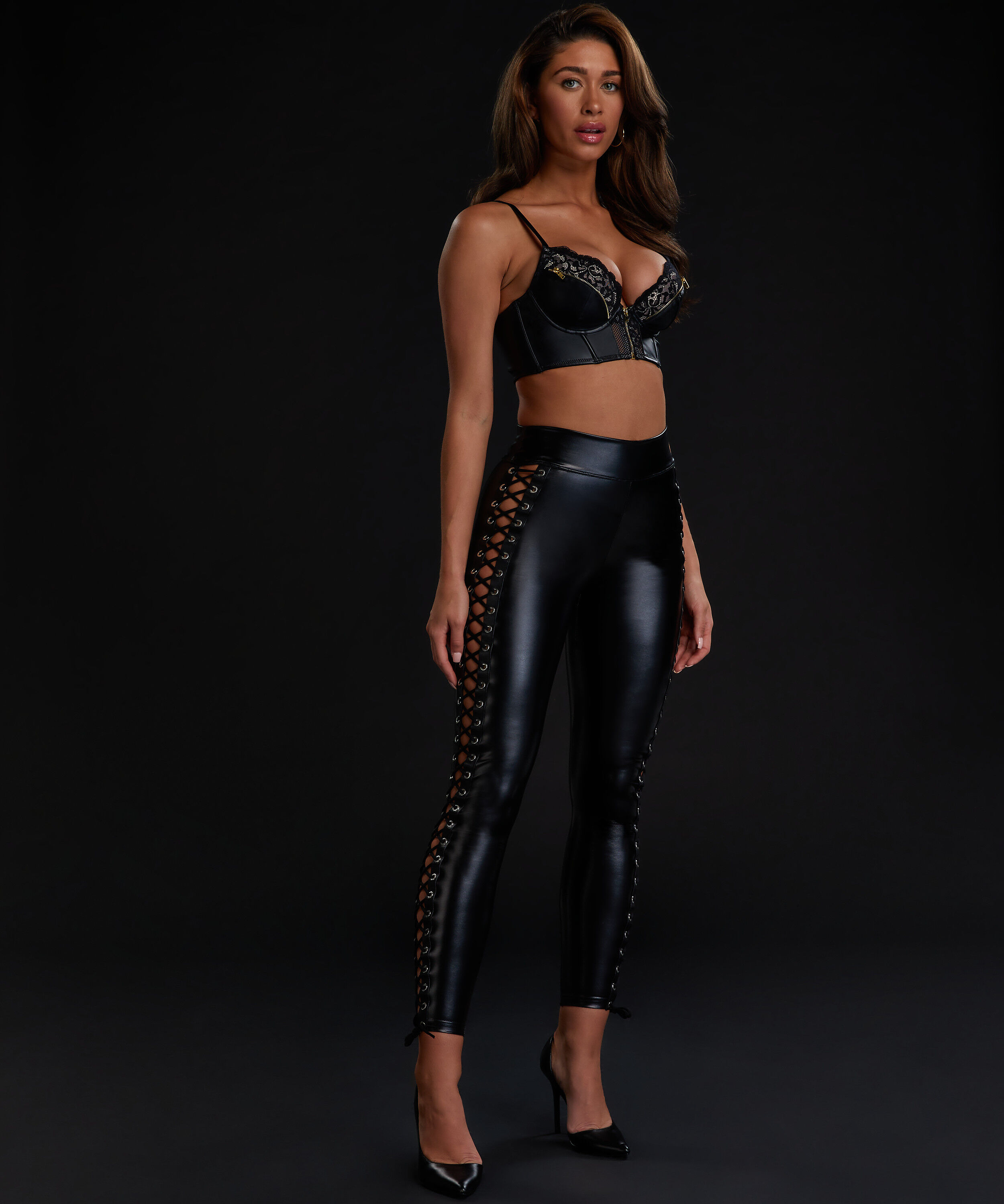 Lace-up leggings, Black