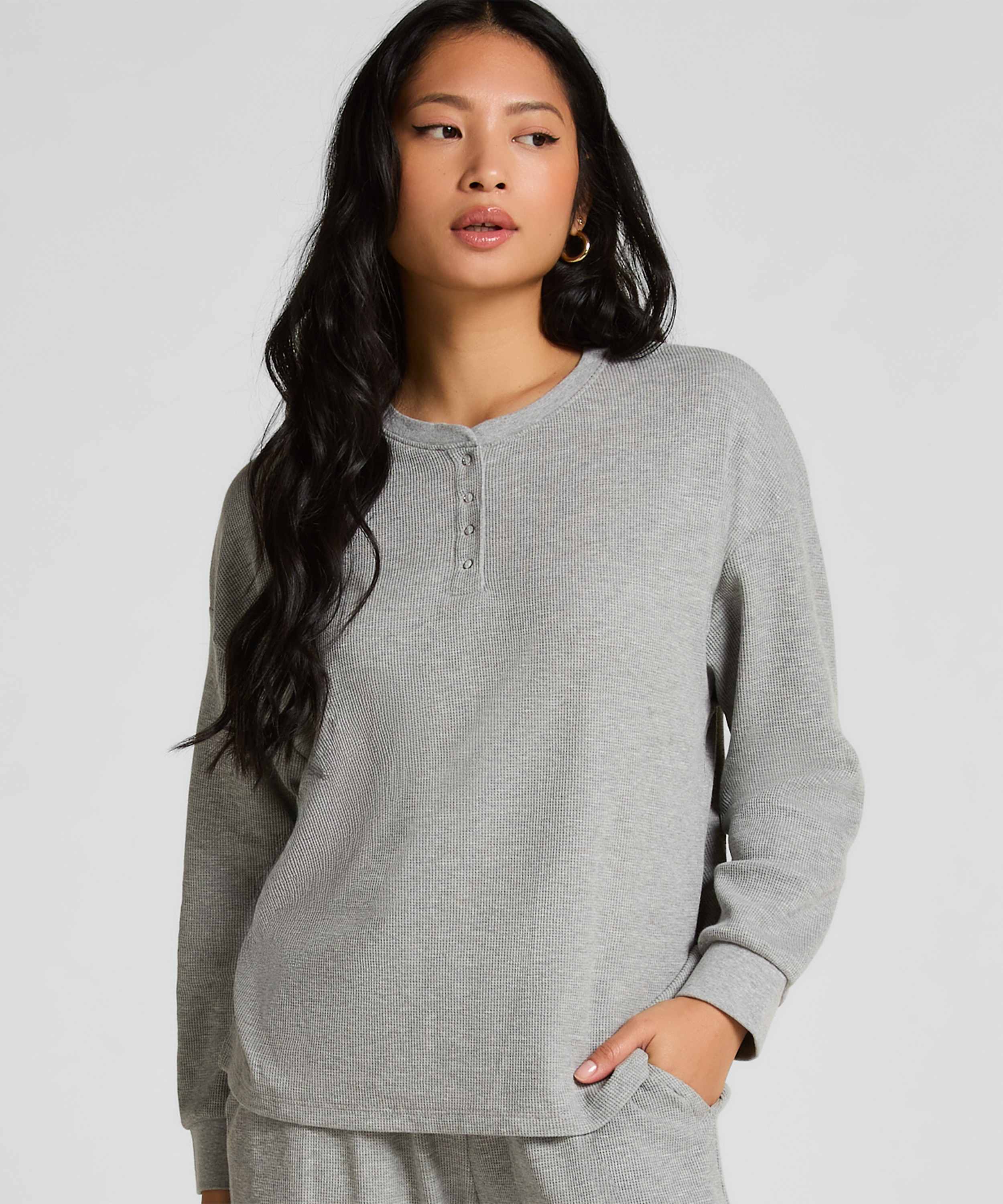 Top Waffle Henley, Grey, main