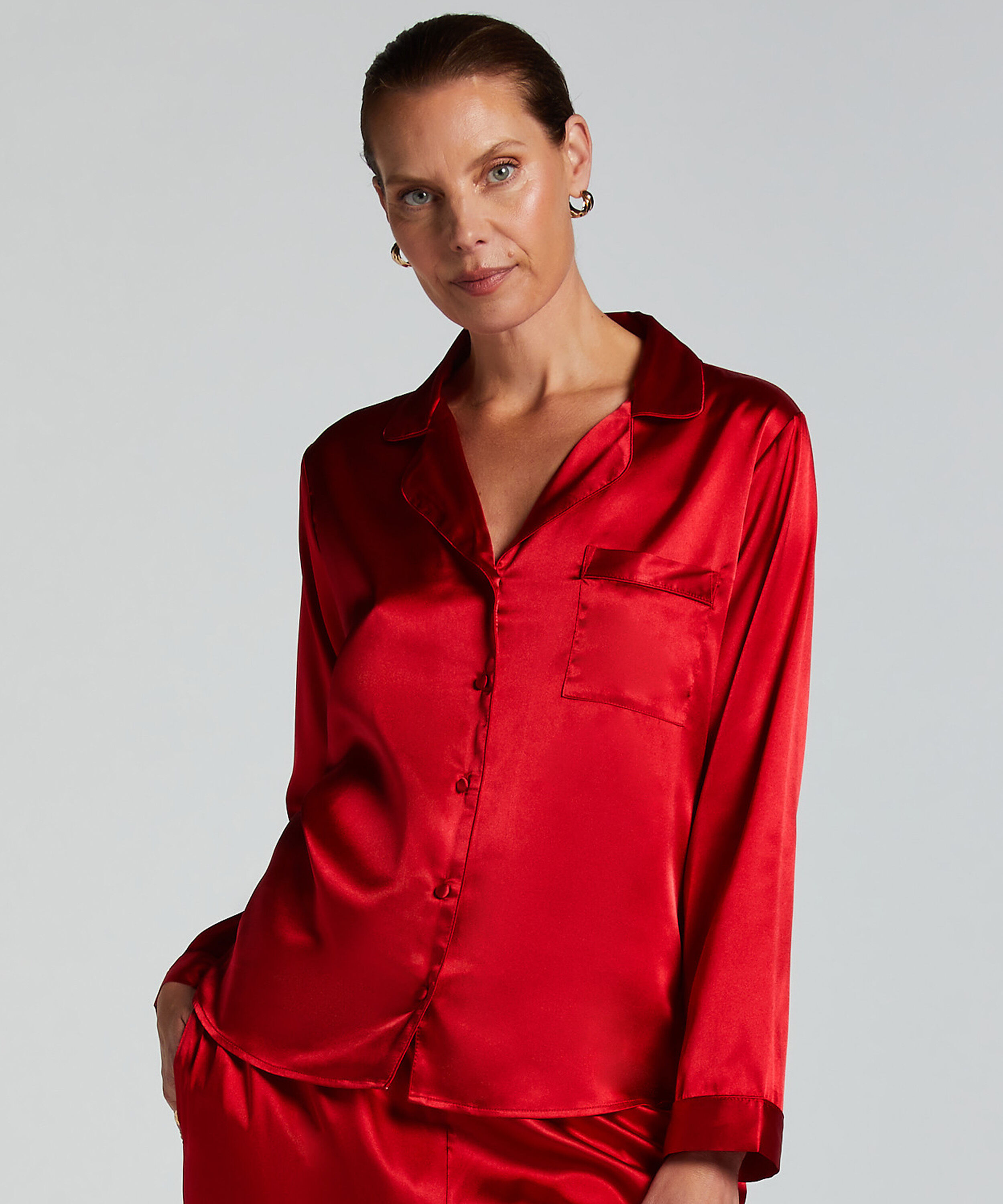 Satin Long-Sleeved Jacket, Red