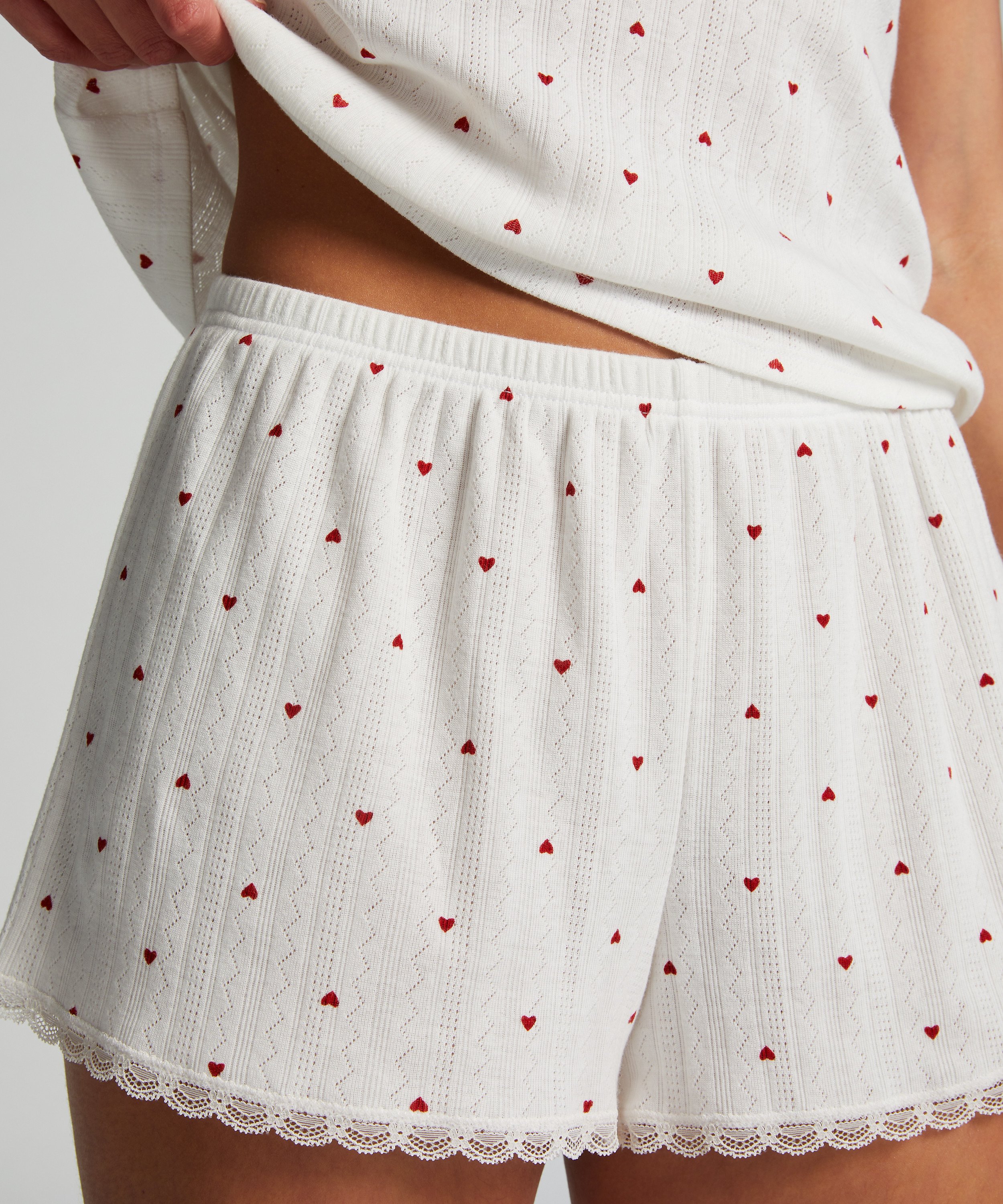 Pointelle Pyjama Shorts, White, main