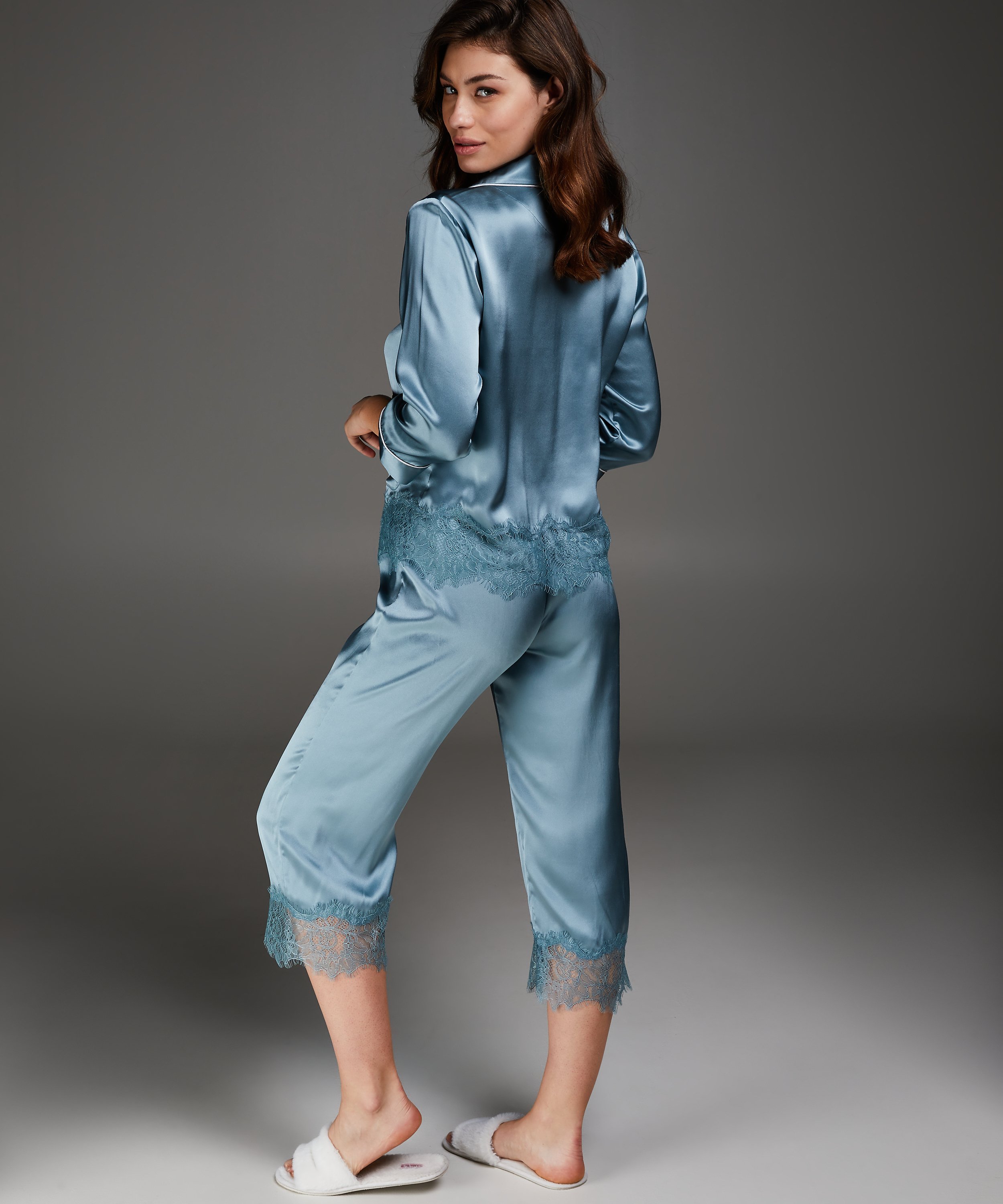 Silk pyjama top, Blue, main