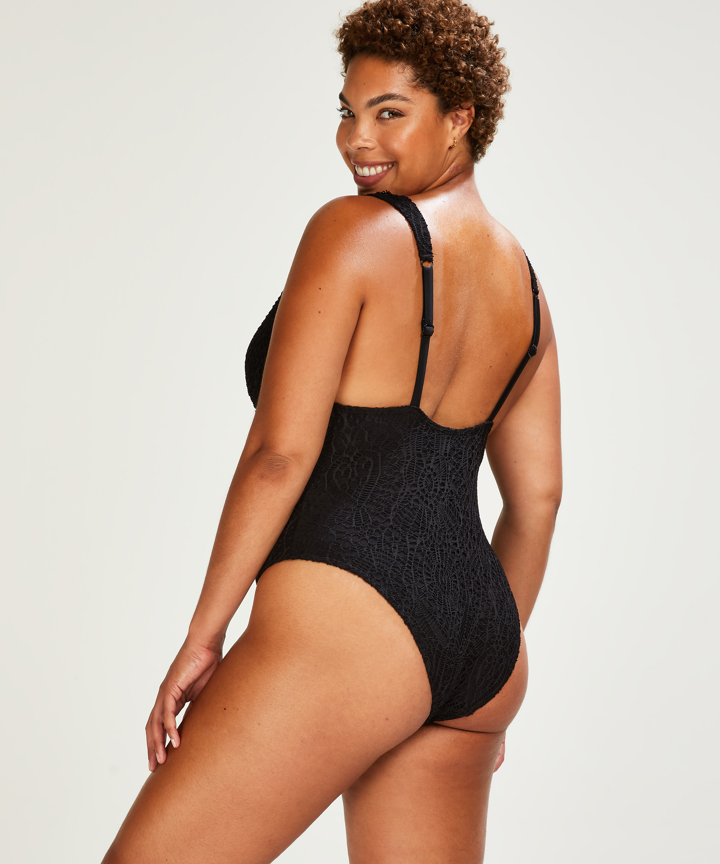 Crochet swimsuit, Black, main