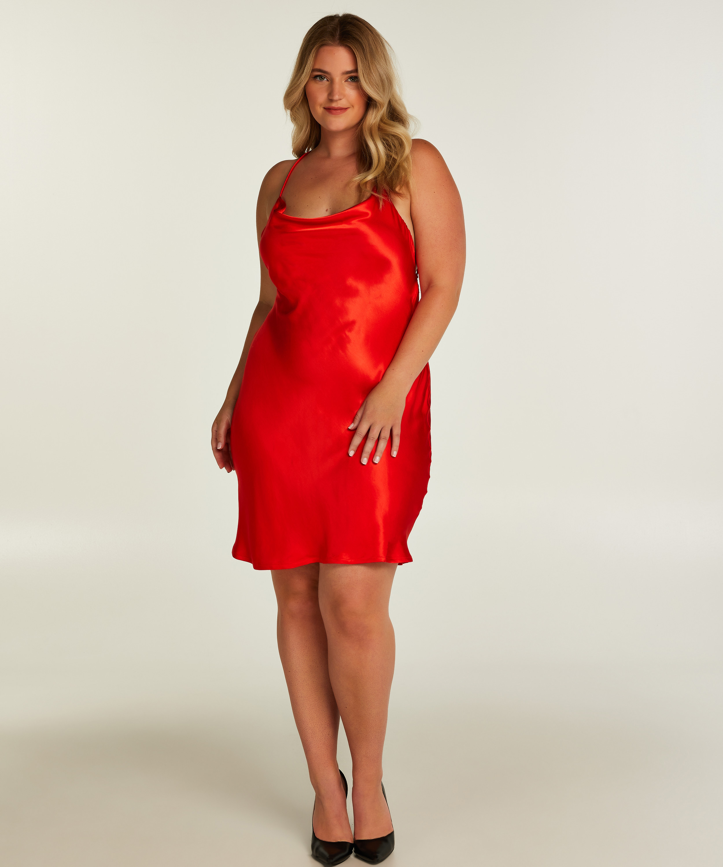 Satin Mini Dress, Red, main