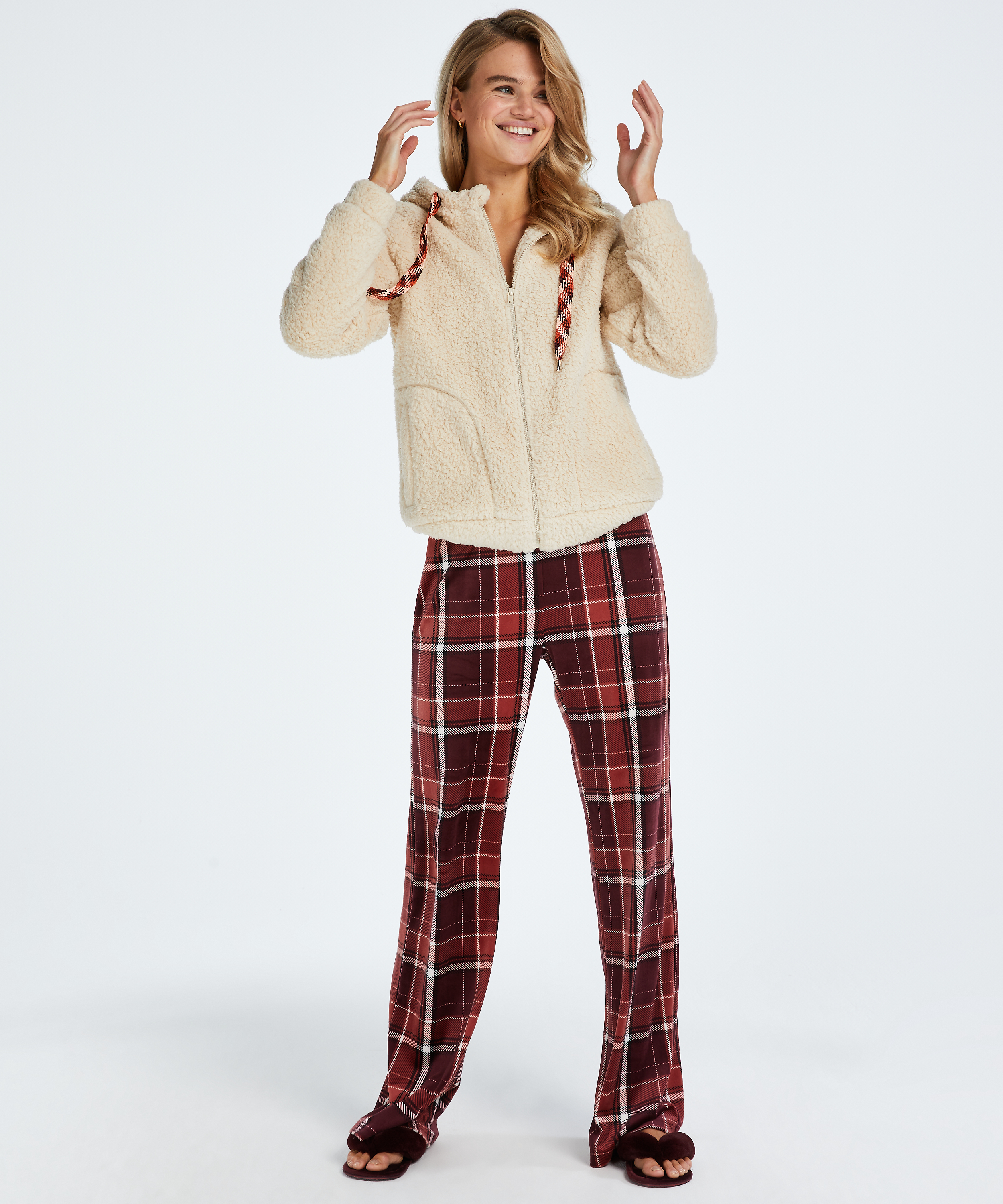 Tall Velours Pyjama Bottoms, Red, main