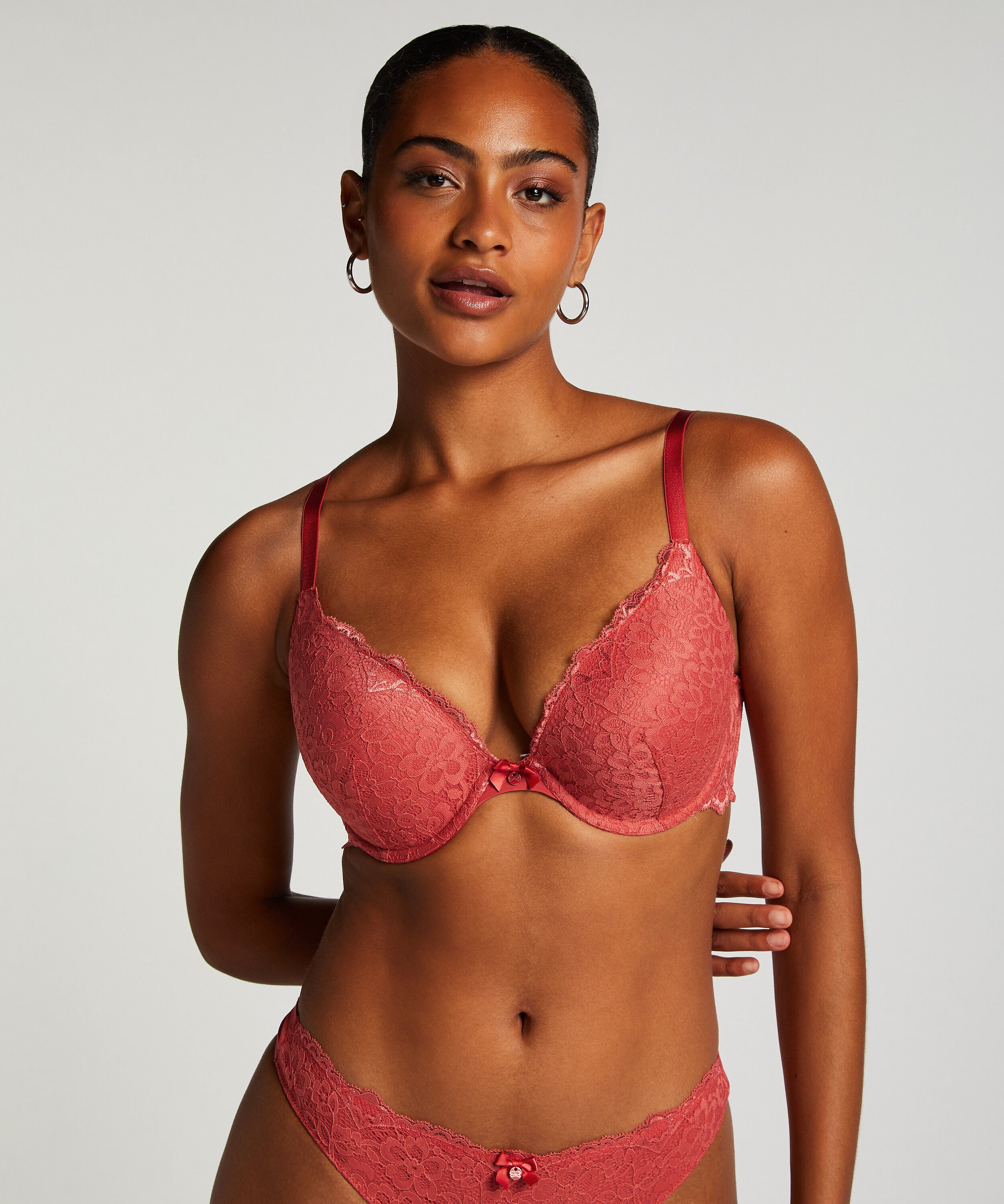 Marine Padded Underwired Push-Up Bra, Red