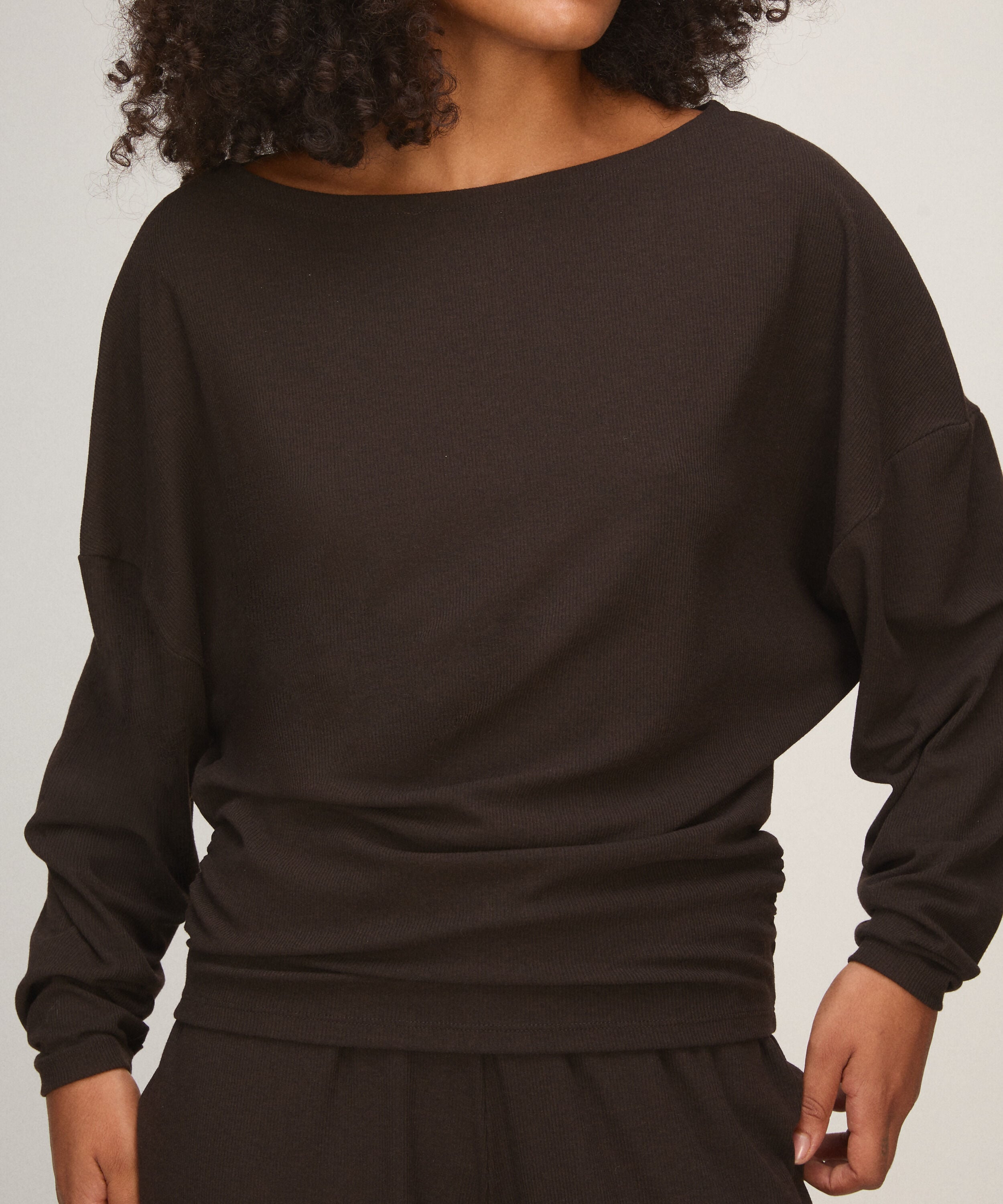 Top Long Sleeves Premium Rib Batwing, Brown