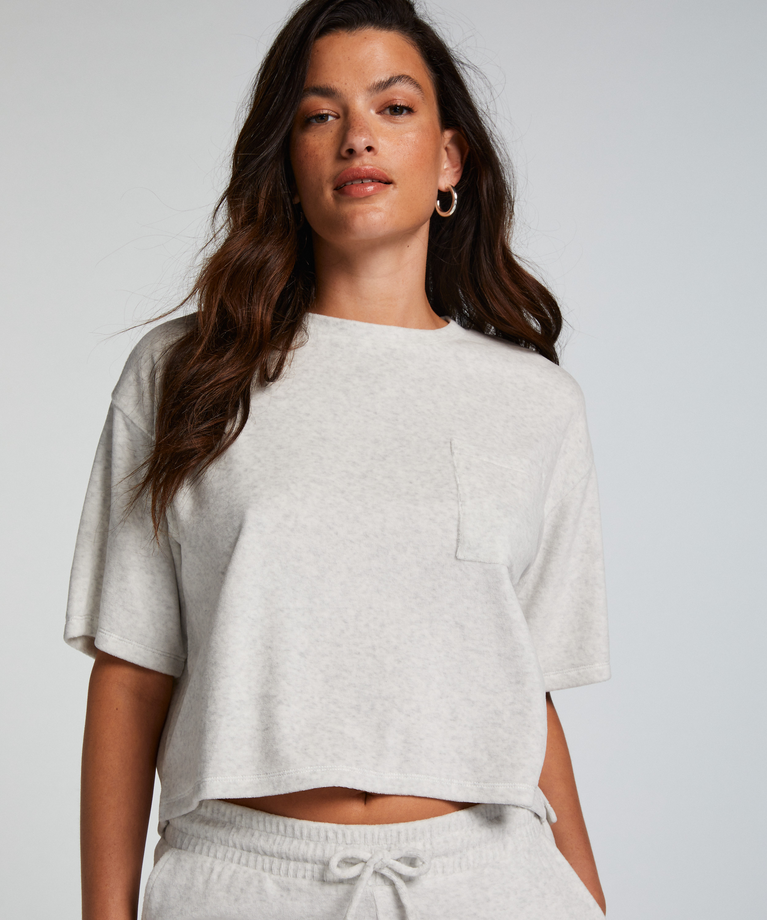 Short-sleeve velours top, Grey, main