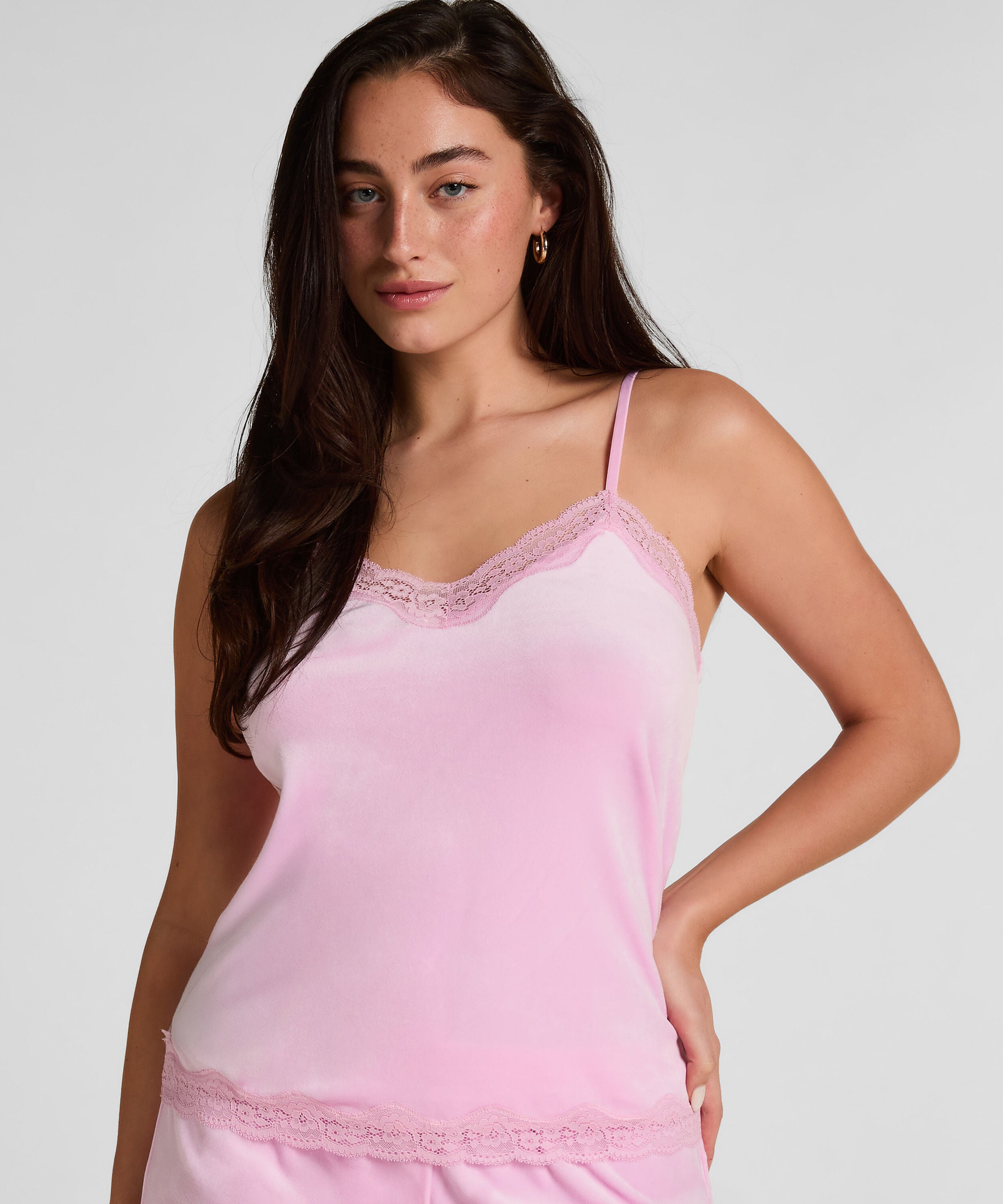 Velours Lace Cami Top, Pink