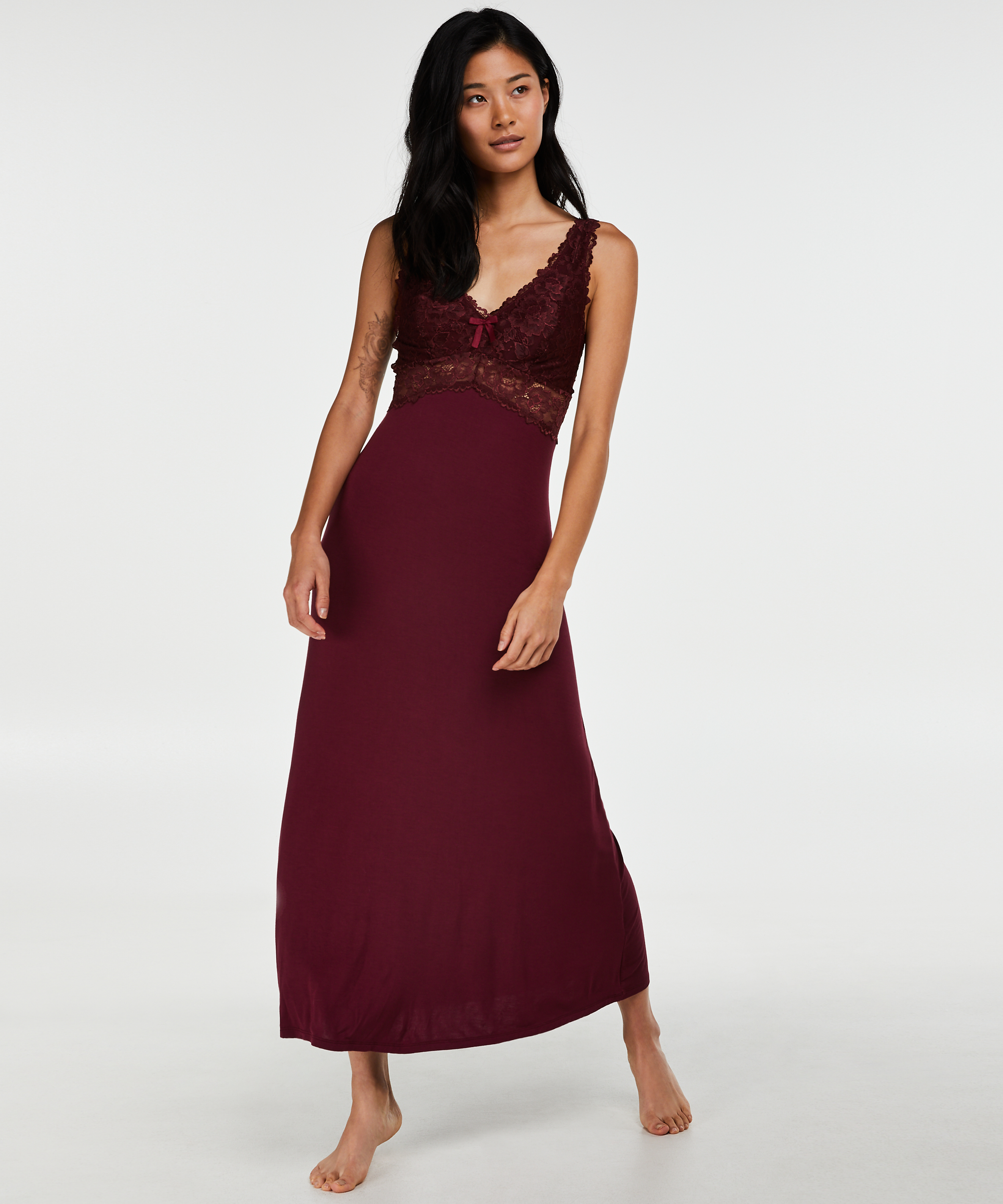 Long slip dress Modal lace, Red, main
