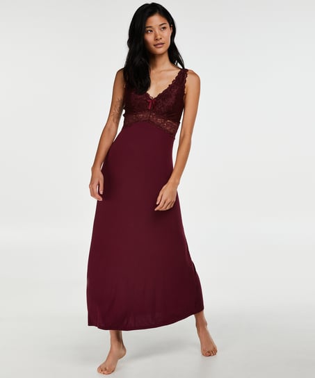 Long slip dress Modal lace, Red