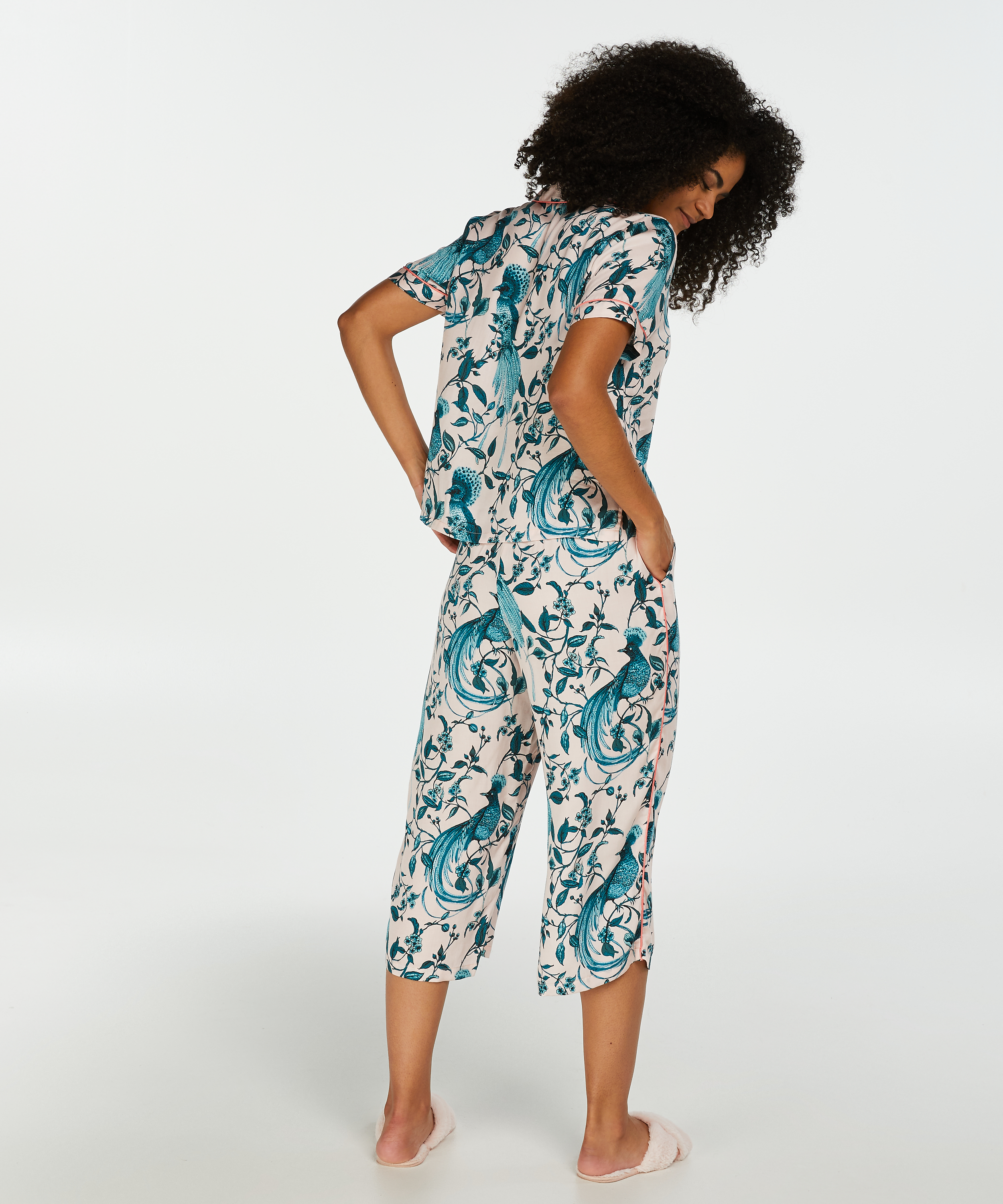 Woven Pyjama Jacket Short Sleeves, Pink, main