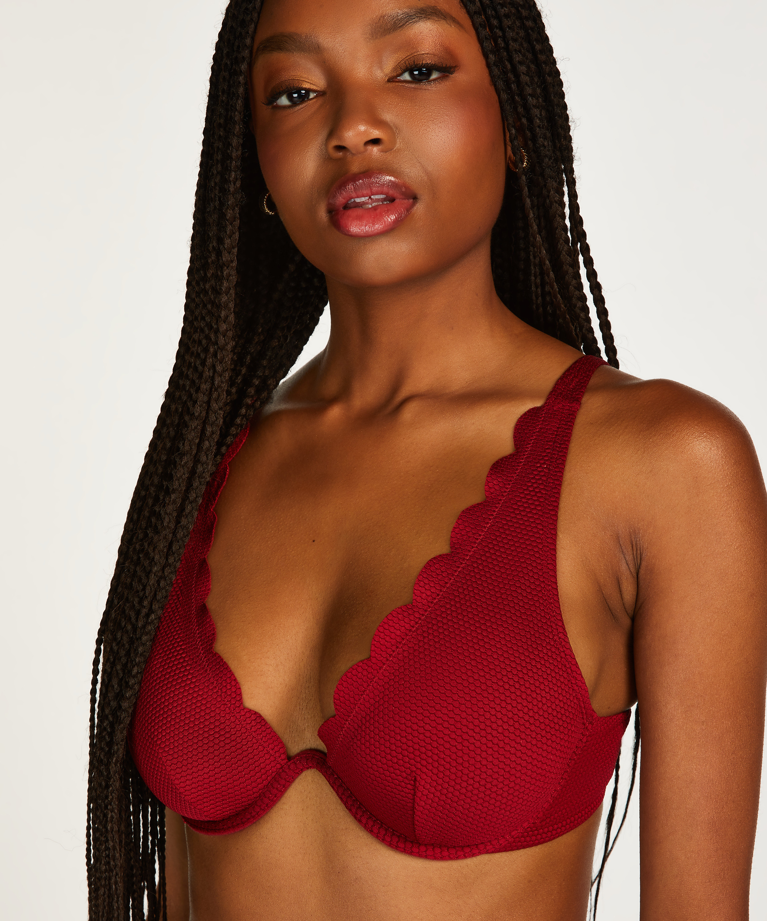 Scallop Non-Padded Underwired Bikini Top, Red, main