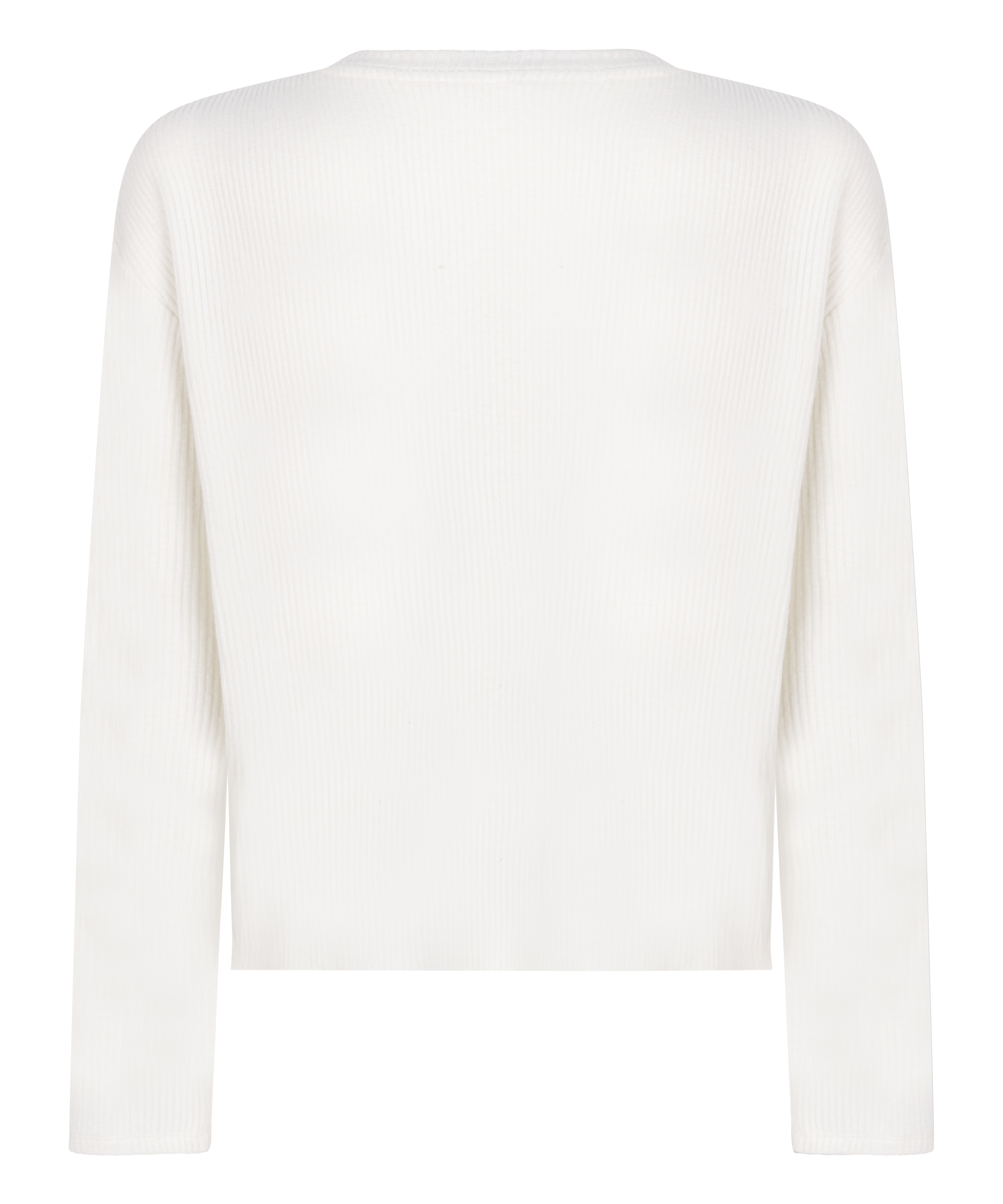 Long-sleeved Knitted Ribbed Pyjama Top, White, main