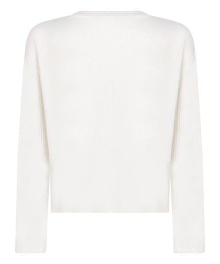 Long-sleeved Knitted Ribbed Pyjama Top, White