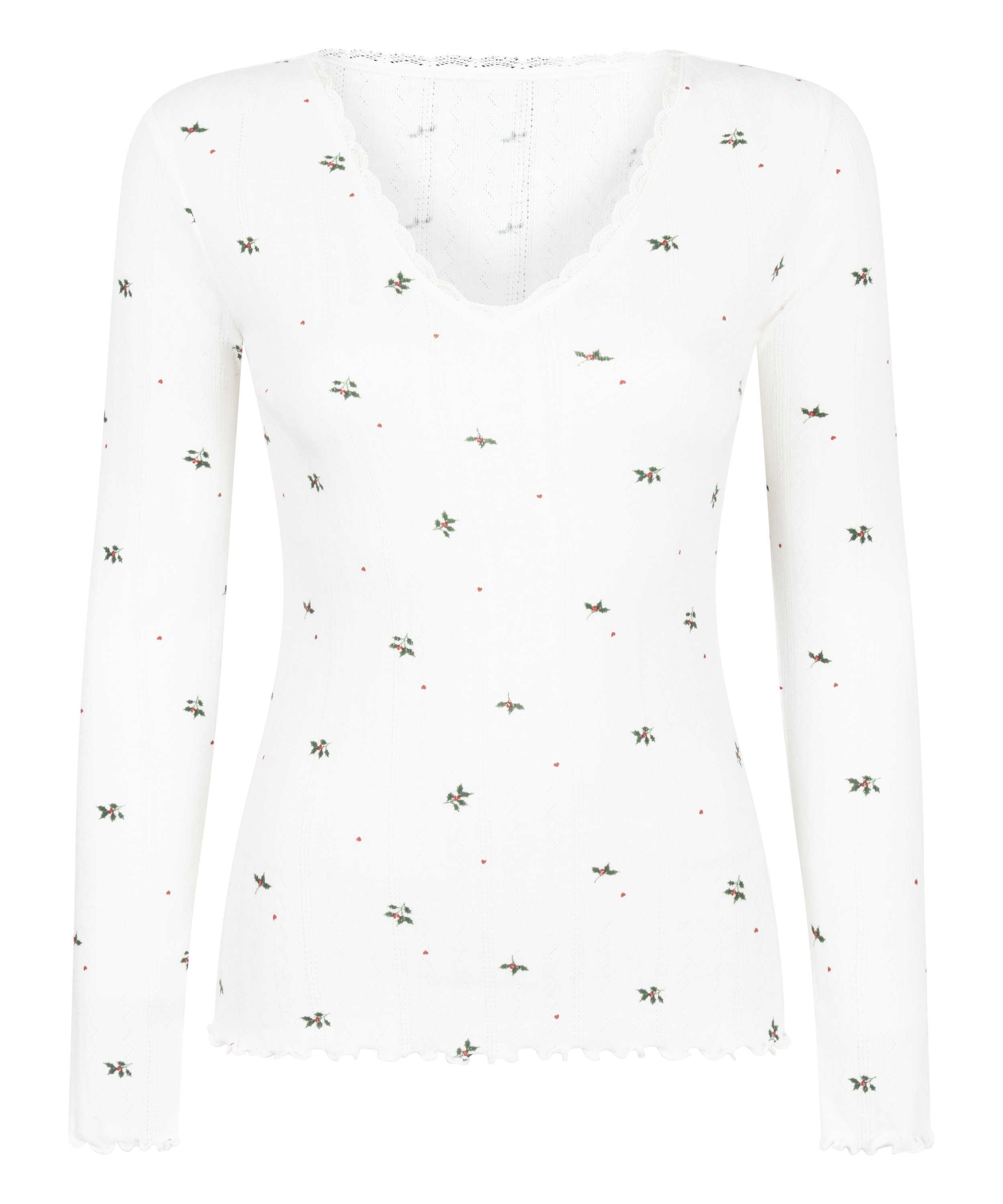 Pointelle Pyjama Top, White, main