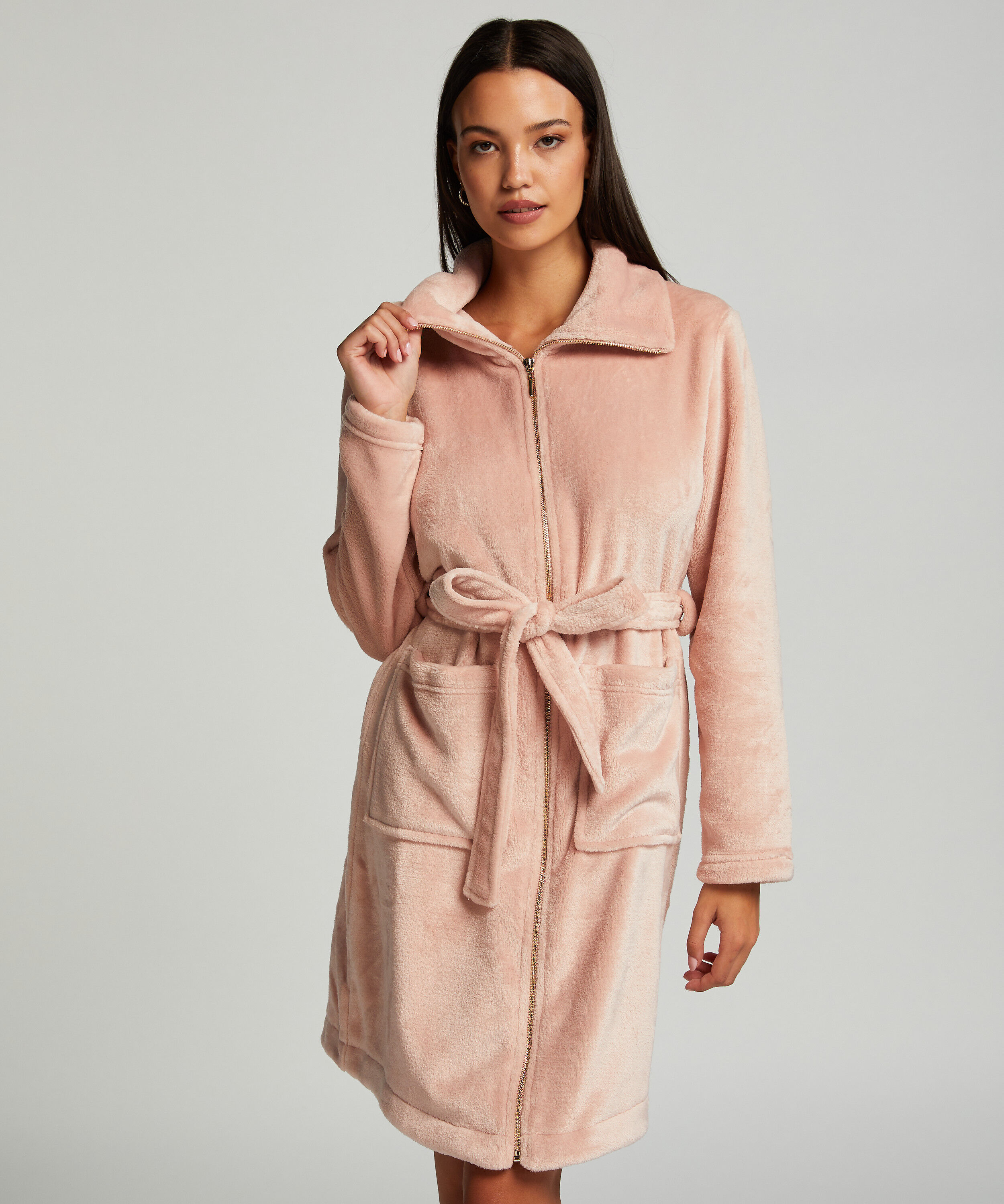 Zip Fleece Bathrobe, Pink