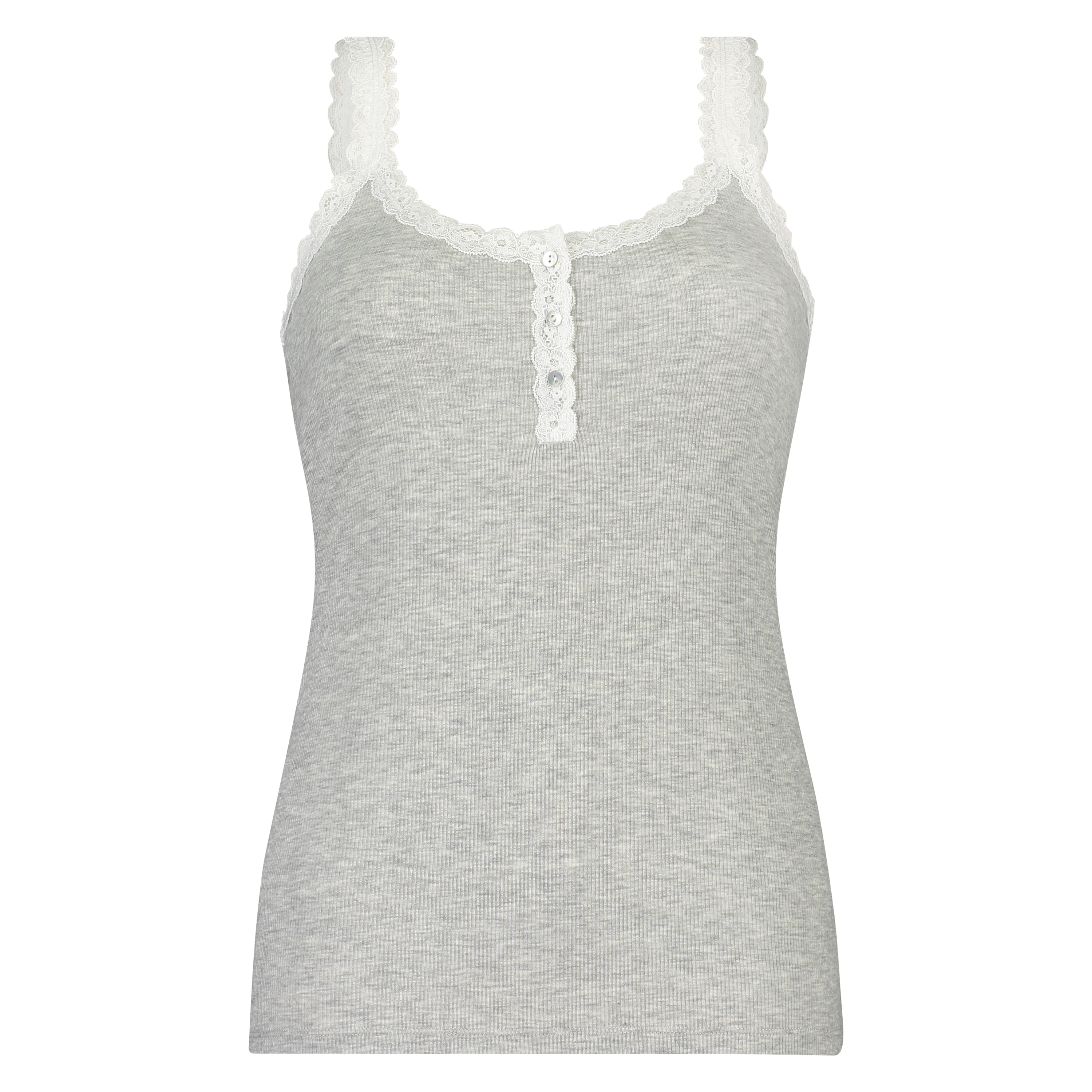 Singlet top cami rib lace, Grey, main
