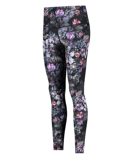 HKMX High Waisted Flower Sports Leggings, Black