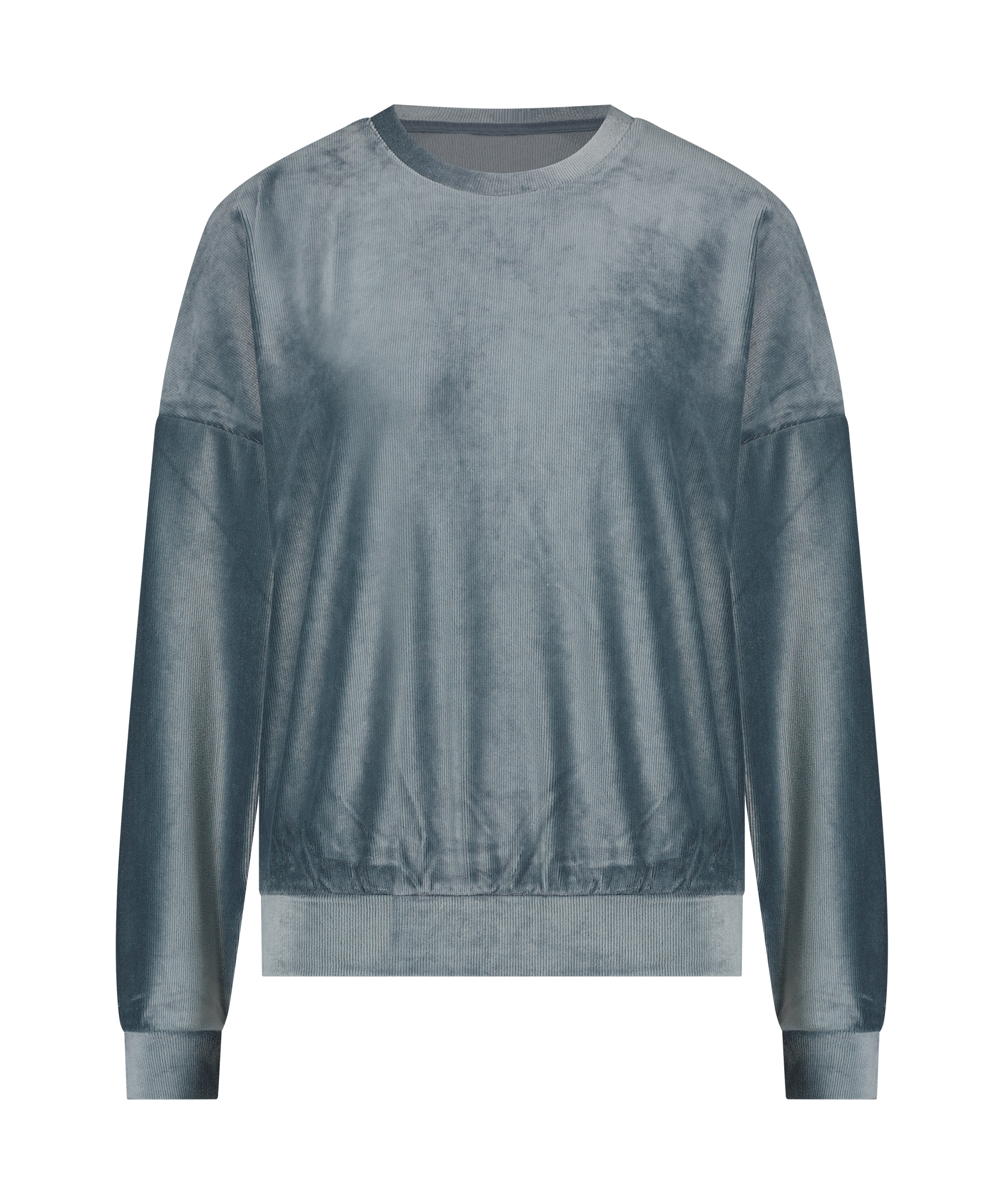 Velour rib top with long sleeves, Blue, main
